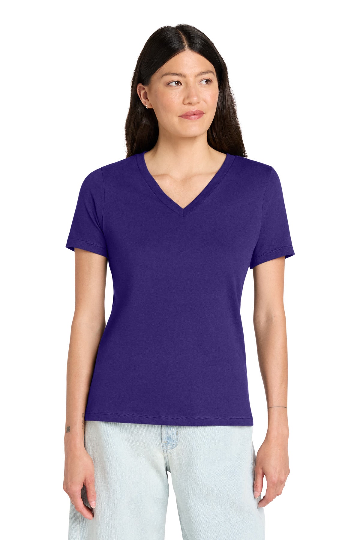 Custom logo BELLA+CANVAS ® Women's Relaxed Jersey Short Sleeve V-Neck Tee. BC6405 in Team Purple