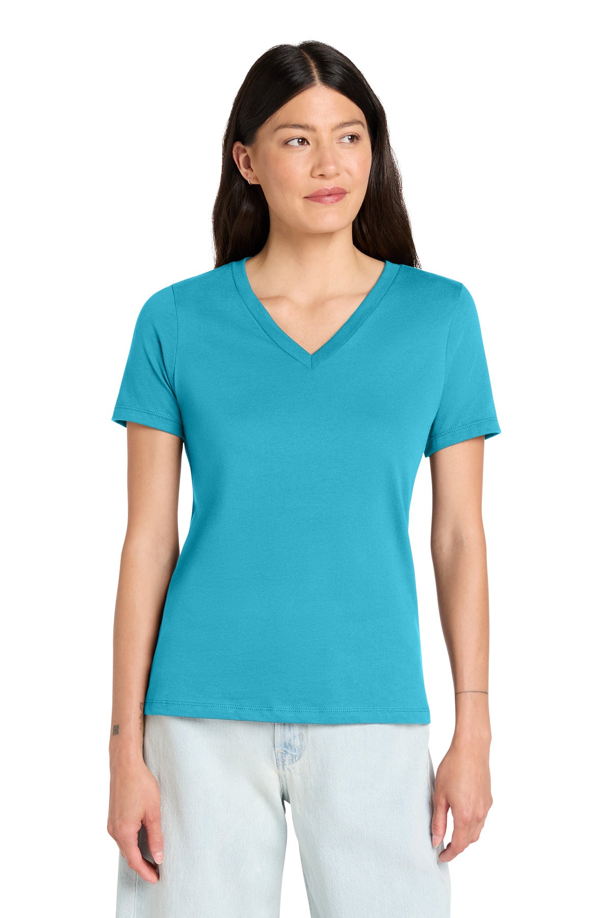 Custom logo BELLA+CANVAS ® Women's Relaxed Jersey Short Sleeve V-Neck Tee. BC6405 in Turquoise