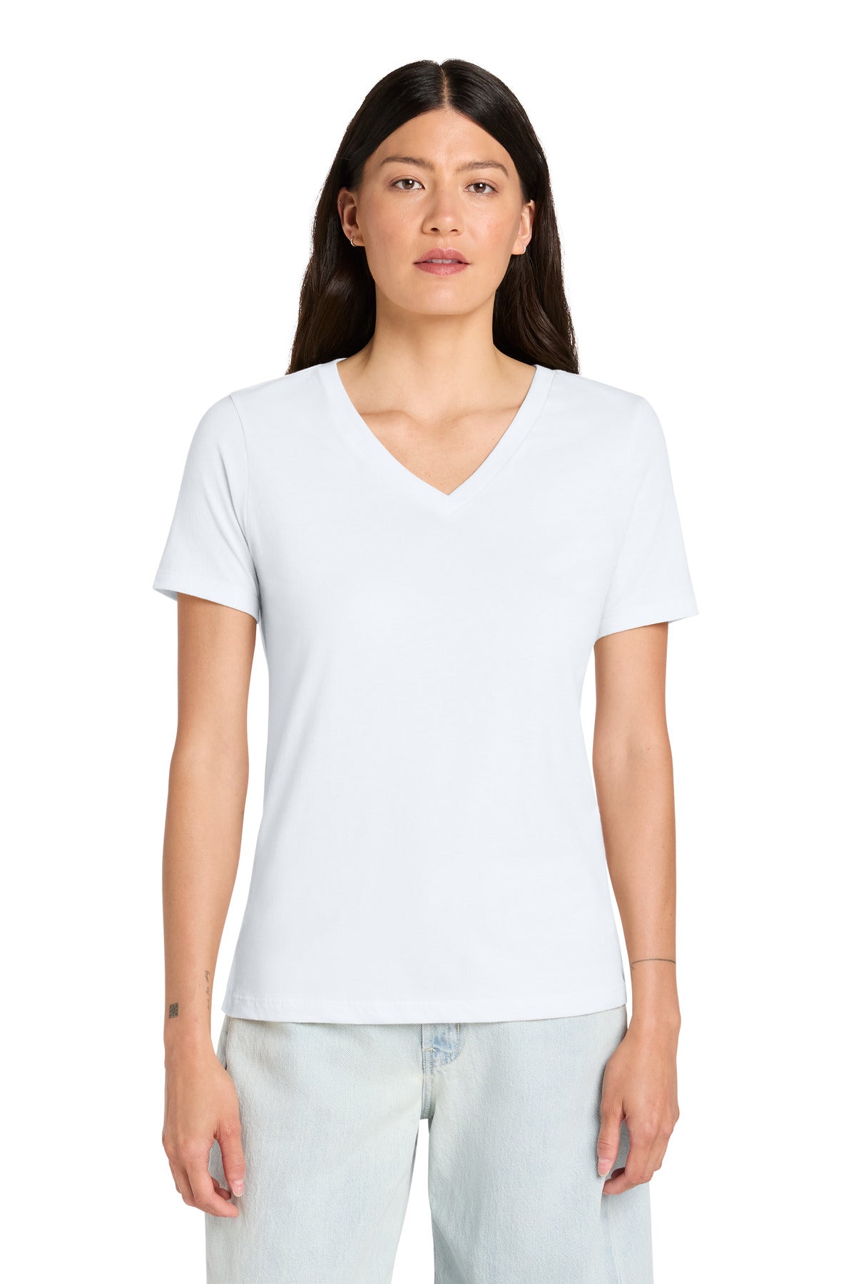 Custom logo BELLA+CANVAS ® Women's Relaxed Jersey Short Sleeve V-Neck Tee. BC6405 in White