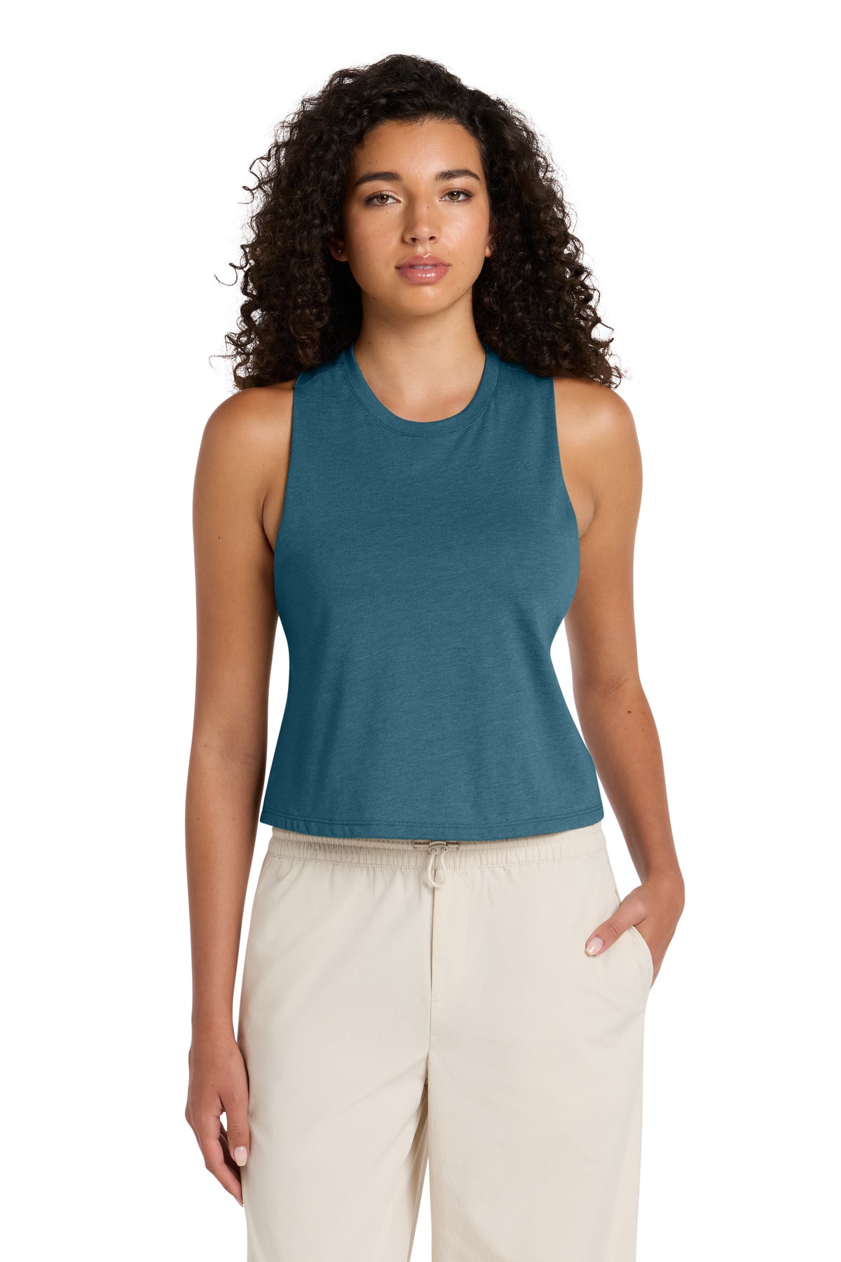 Custom logo BELLA+CANVAS ® Women's Racerback Cropped Tank. BC6682 in Heather Deep Teal