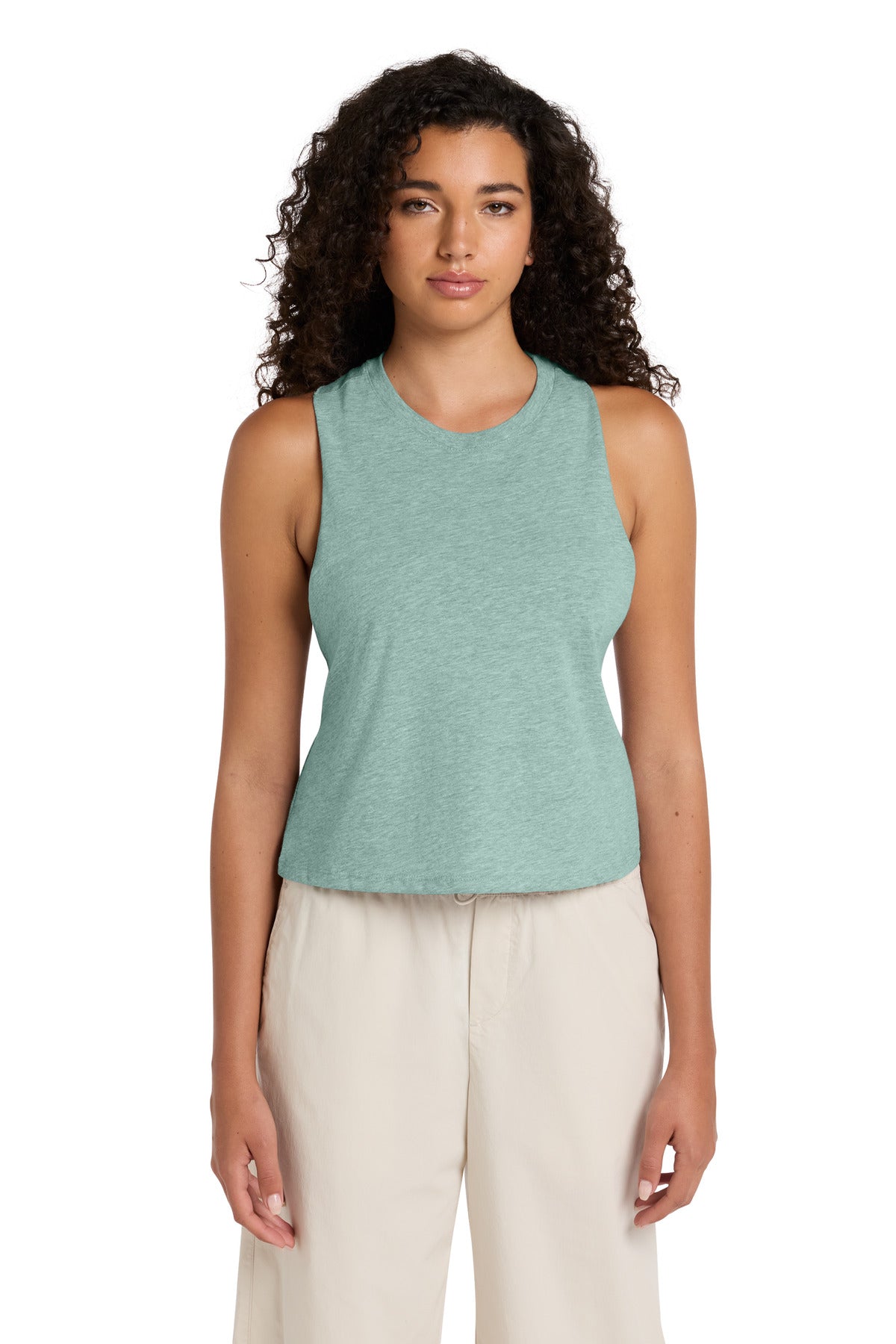 Custom logo BELLA+CANVAS ® Women's Racerback Cropped Tank. BC6682 in Heather Dusty Blue
