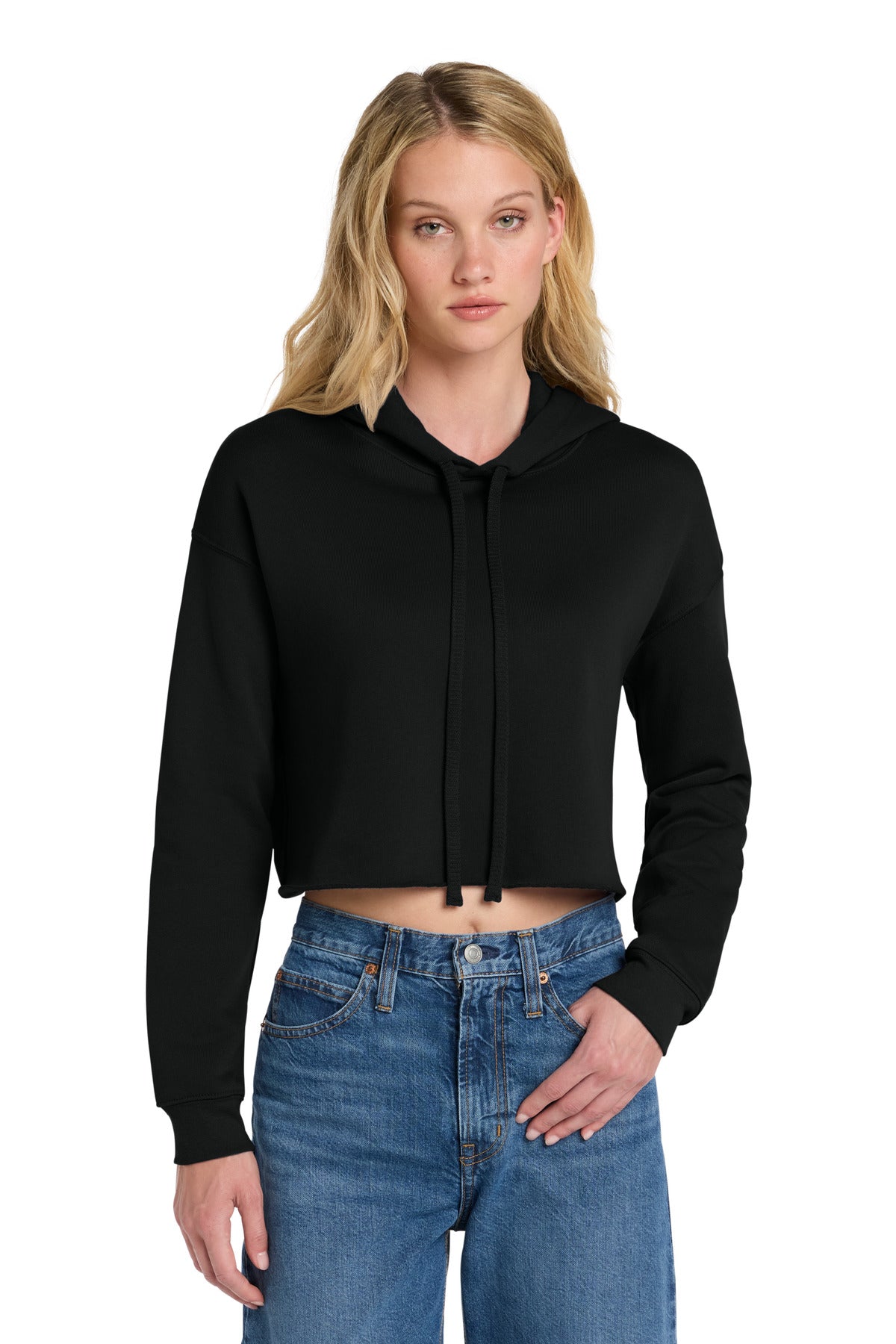 Custom logo BELLA+CANVAS ® Women's Sponge Fleece Cropped Fleece Hoodie. BC7502 in Black