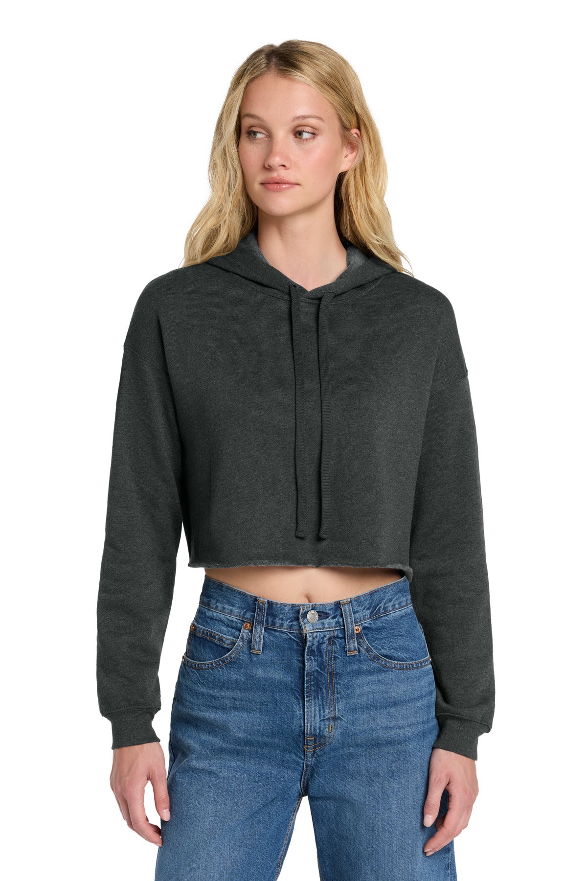 Custom logo BELLA+CANVAS ® Women's Sponge Fleece Cropped Fleece Hoodie. BC7502 in Dark Grey Heather