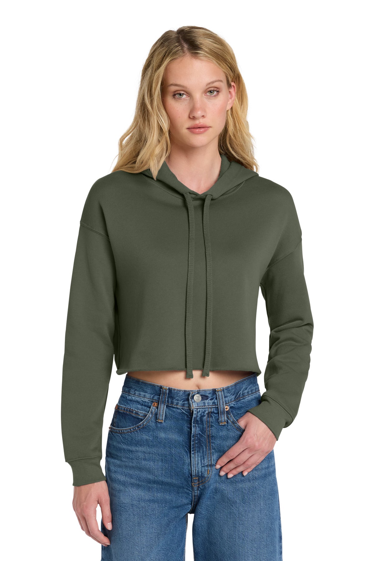 Custom logo BELLA+CANVAS ® Women's Sponge Fleece Cropped Fleece Hoodie. BC7502 in Military Green
