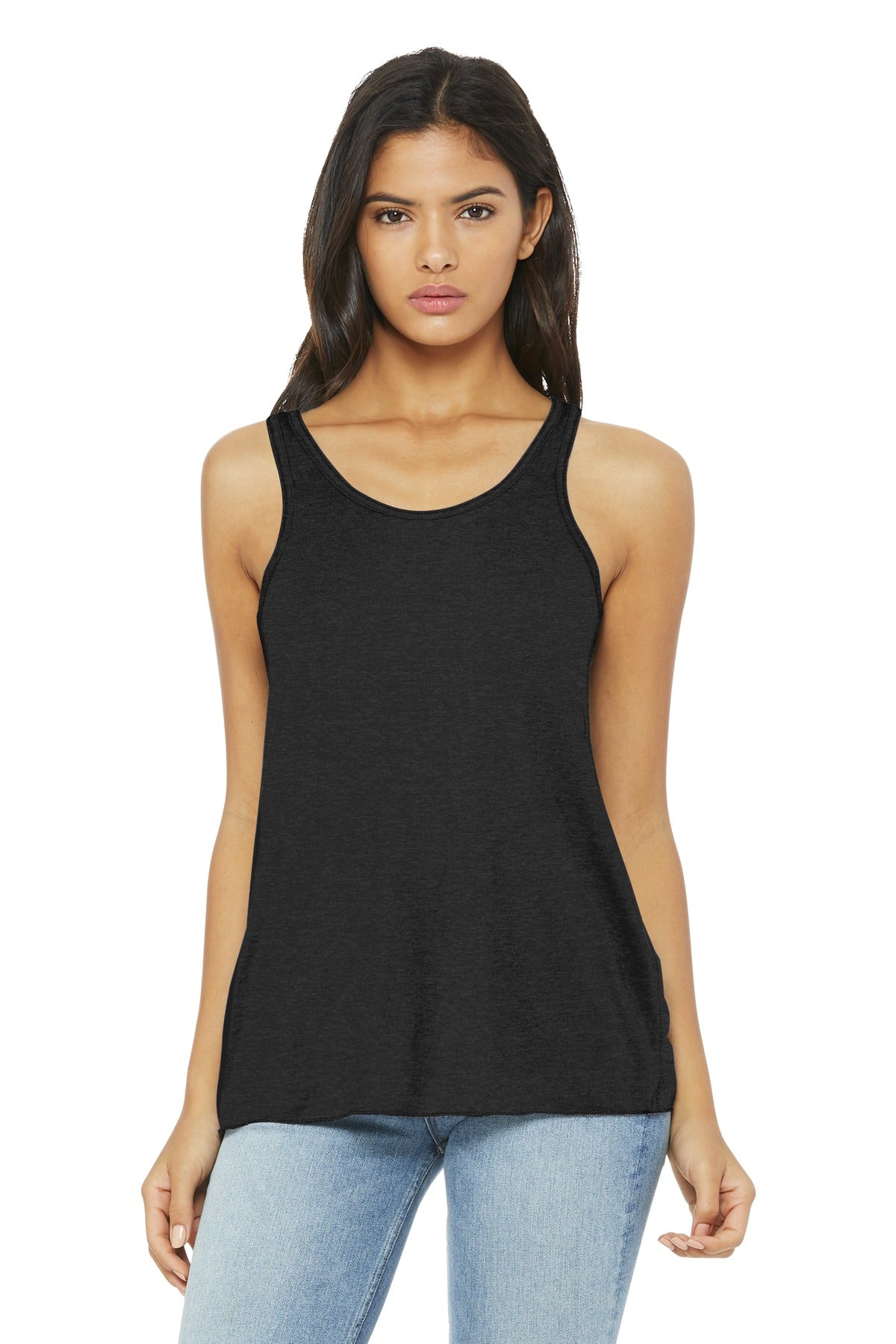 Custom logo BELLA+CANVAS ® Women's Flowy Racerback Tank. BC8800 in Black Heather