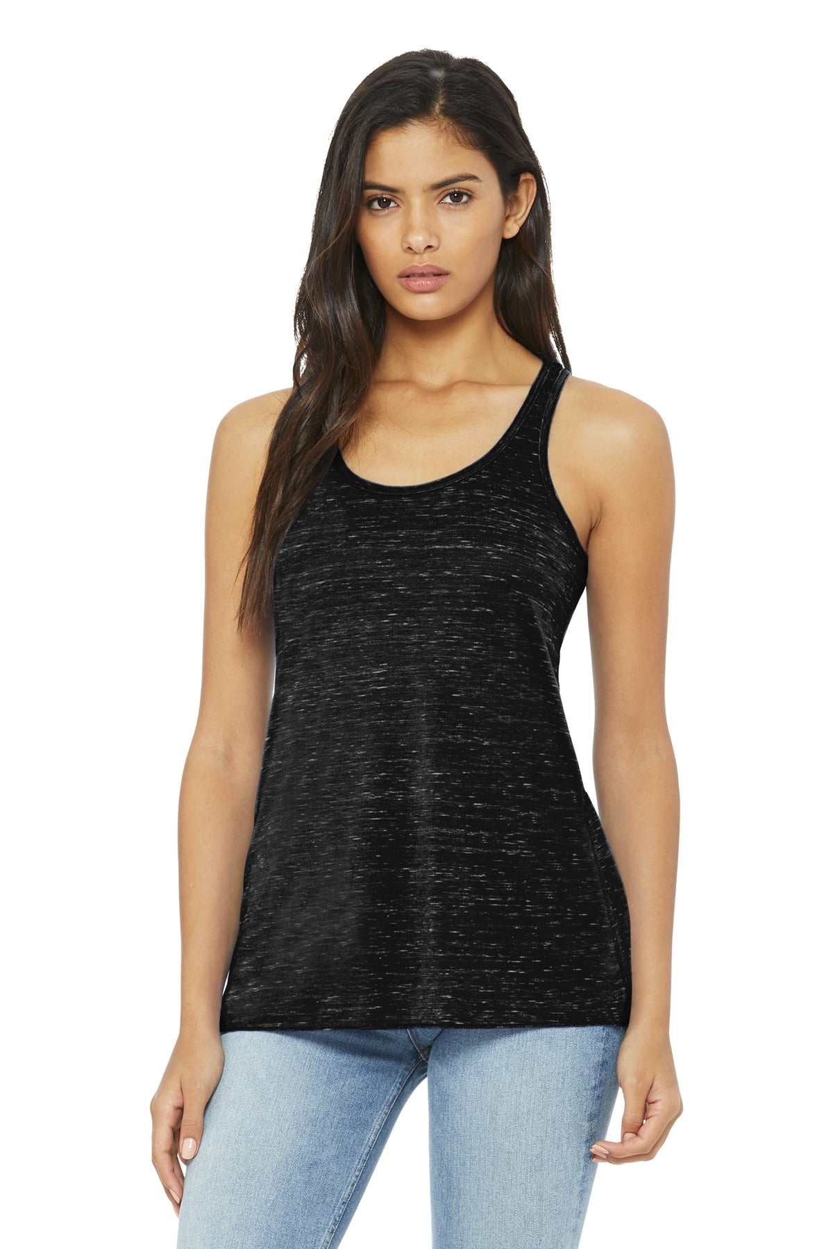 Custom logo BELLA+CANVAS ® Women's Flowy Racerback Tank. BC8800 in Black Marble