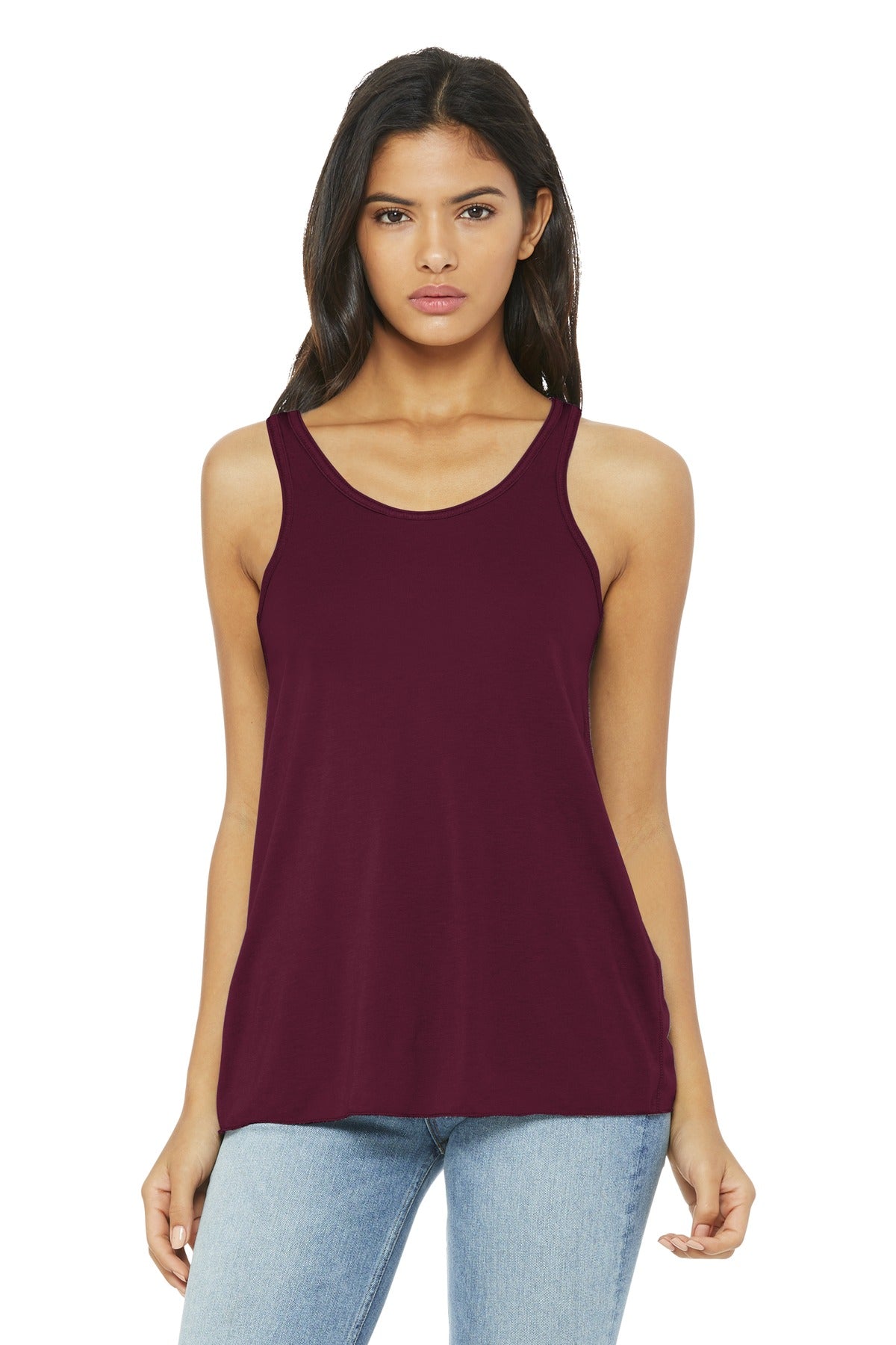 Custom logo BELLA+CANVAS ® Women's Flowy Racerback Tank. BC8800 in Maroon