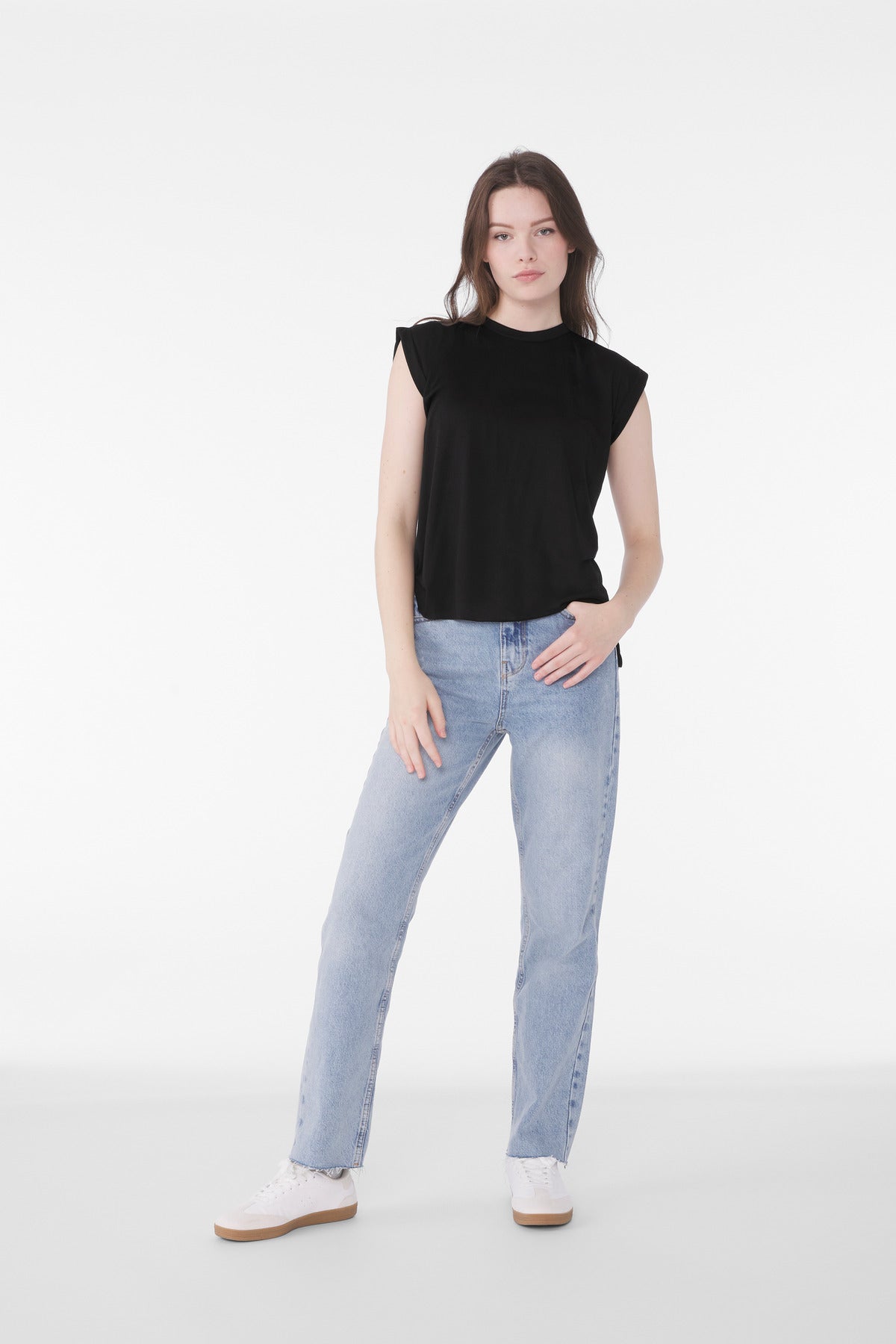 Custom logo BELLA+CANVAS® Women's Flowy Muscle Tee with Rolled Cuffs BC8804 in Black