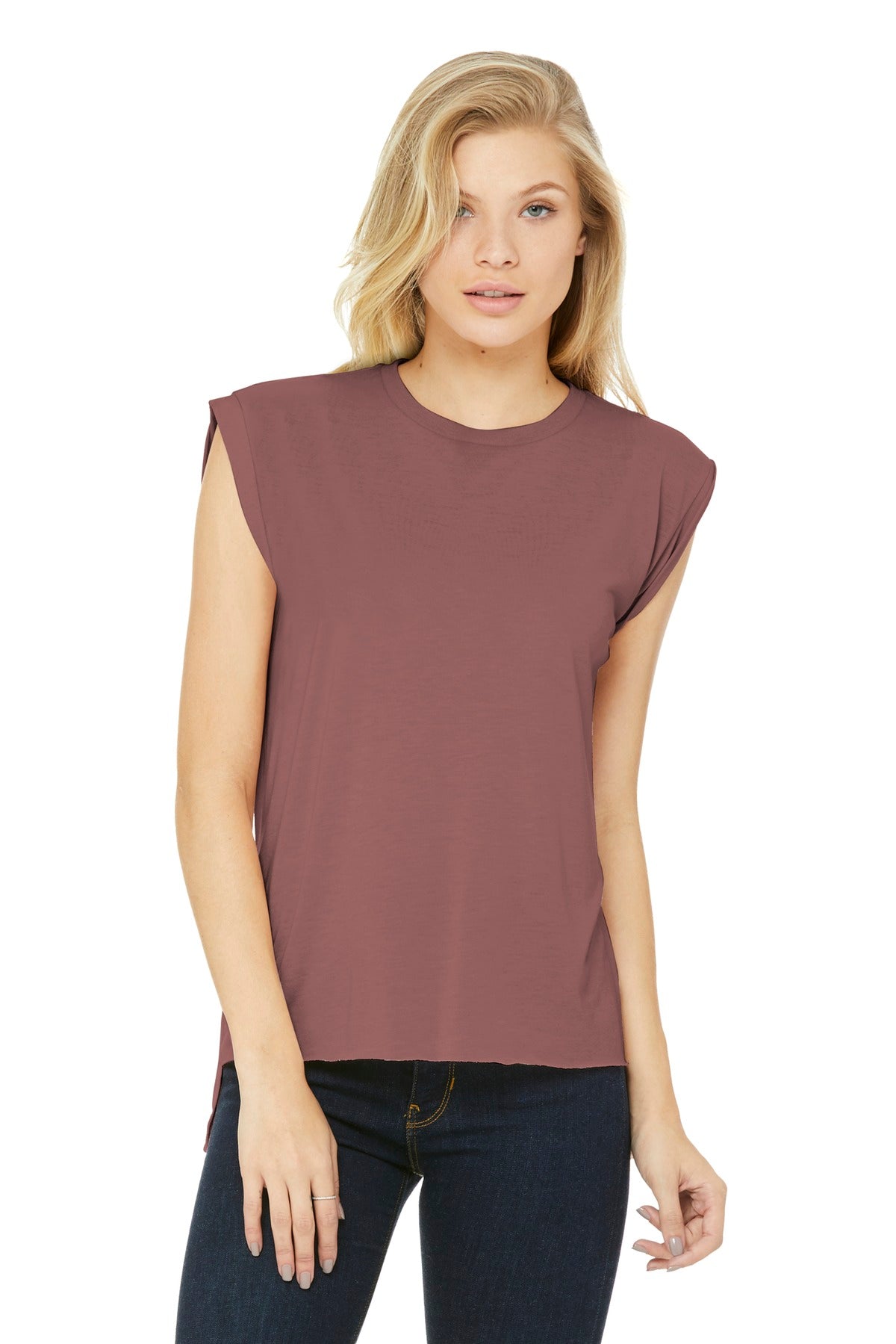 Custom logo BELLA+CANVAS® Women's Flowy Muscle Tee with Rolled Cuffs BC8804 in Mauve
