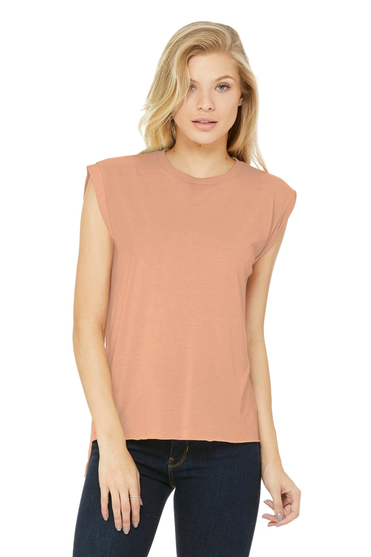 Custom logo BELLA+CANVAS® Women's Flowy Muscle Tee with Rolled Cuffs BC8804 in Peach
