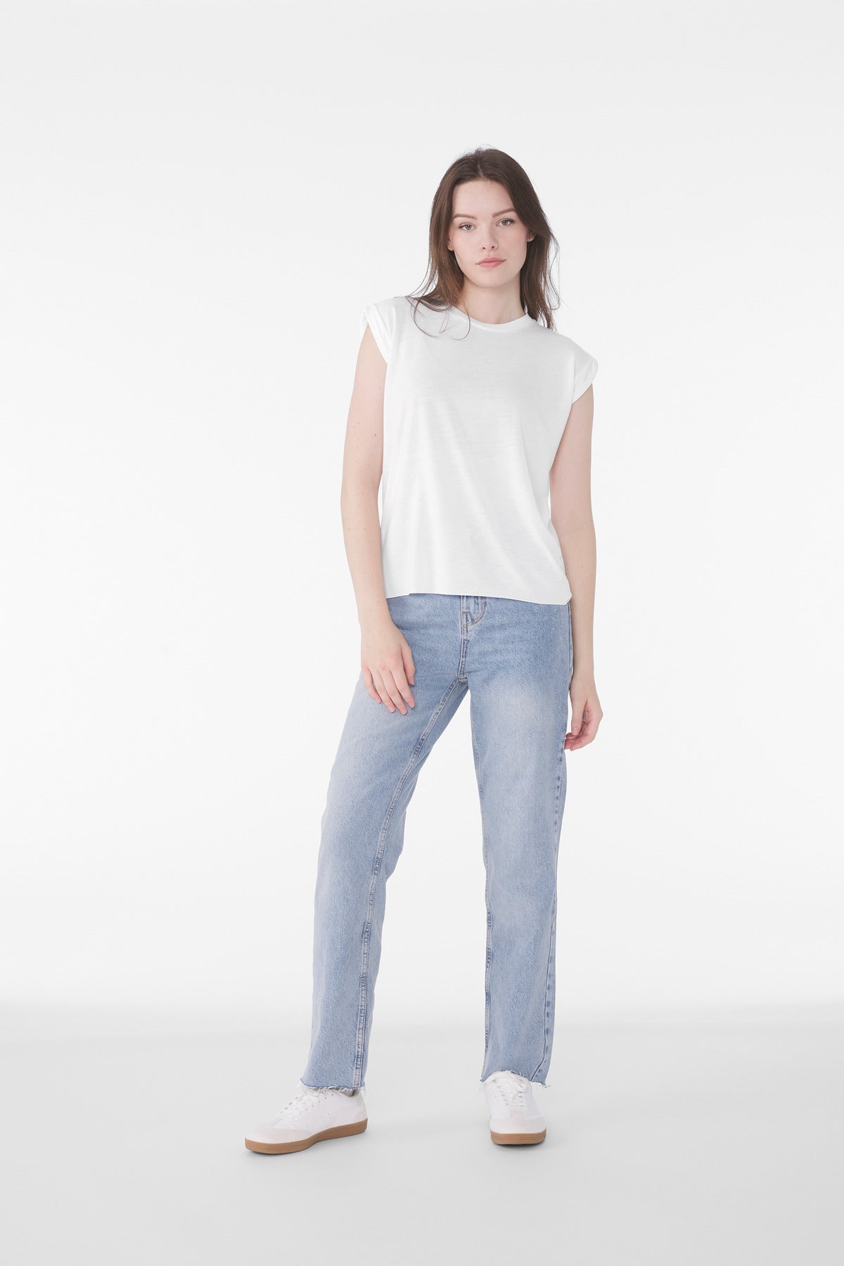 Custom logo BELLA+CANVAS® Women's Flowy Muscle Tee with Rolled Cuffs BC8804 in White