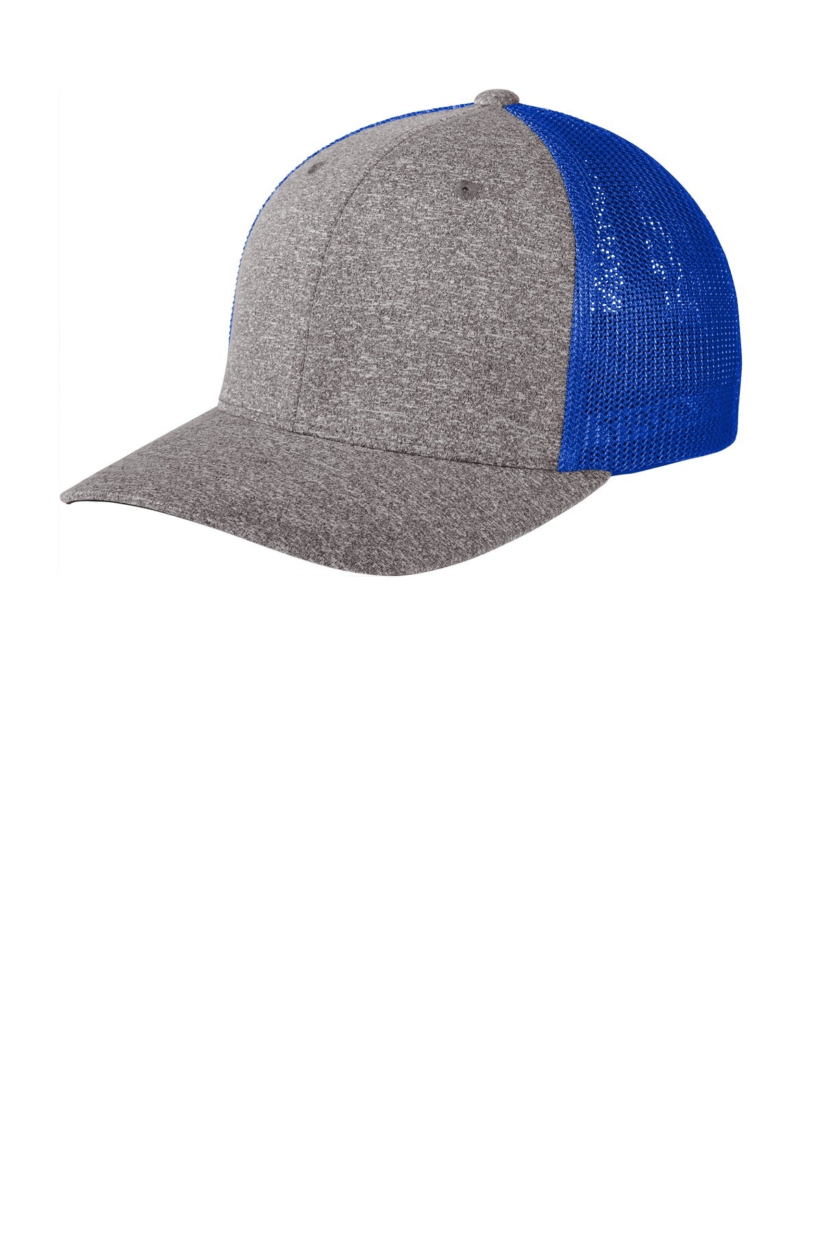 Custom logo Port Authority ® Flexfit ® Melange Mesh Back Trucker Cap C302 in True Royal/ Grey Heather
