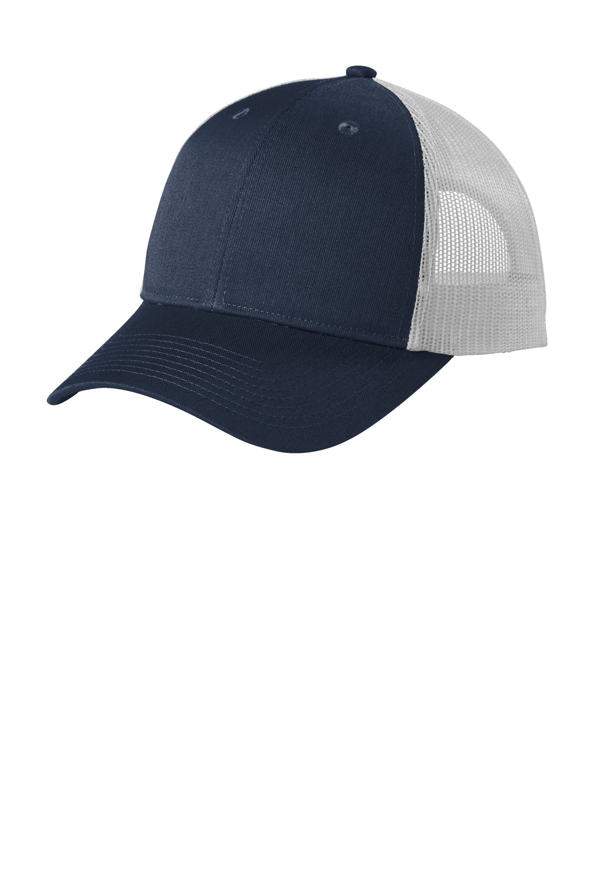Custom logo Port Authority ® Low-Profile Snapback Trucker Cap C402LP in Dress Blue Navy Heather/ Silver Mist