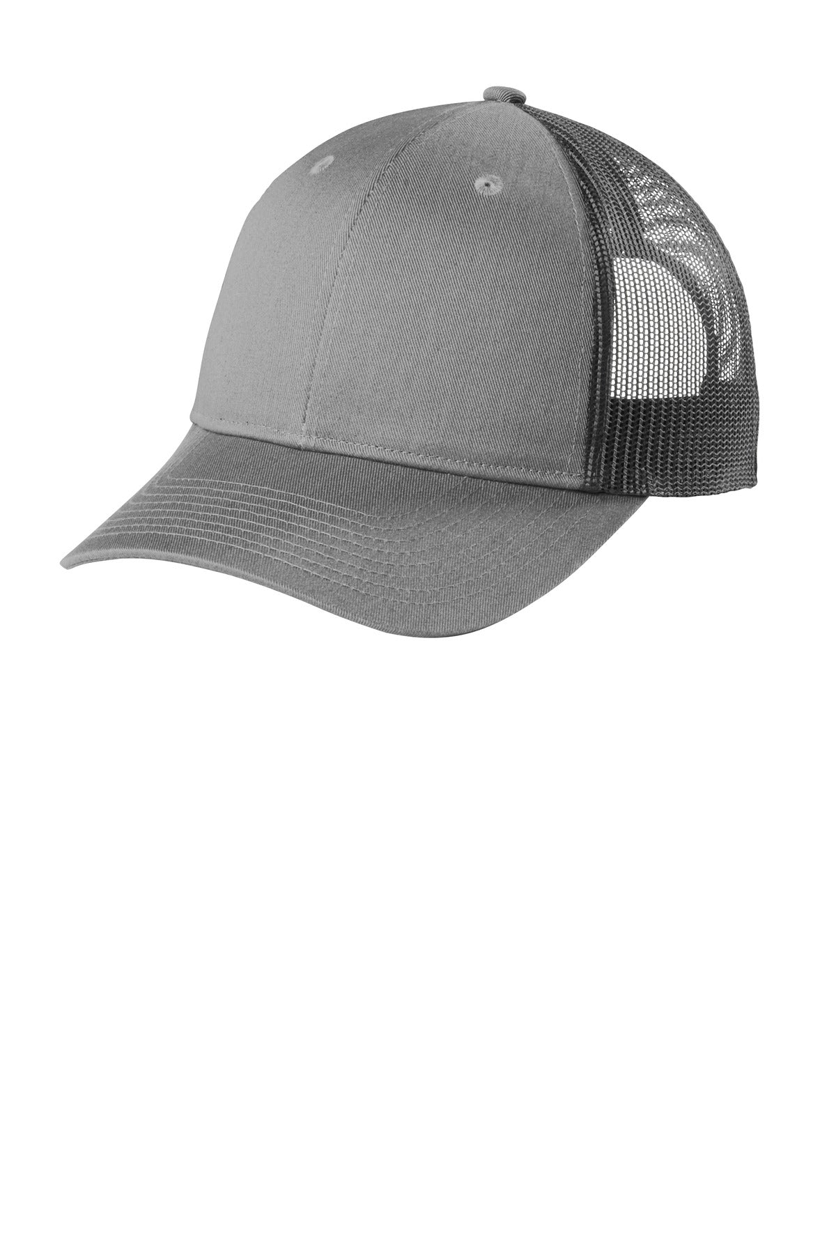 Custom logo Port Authority ® Low-Profile Snapback Trucker Cap C402LP in Heather Grey/ Grey Steel