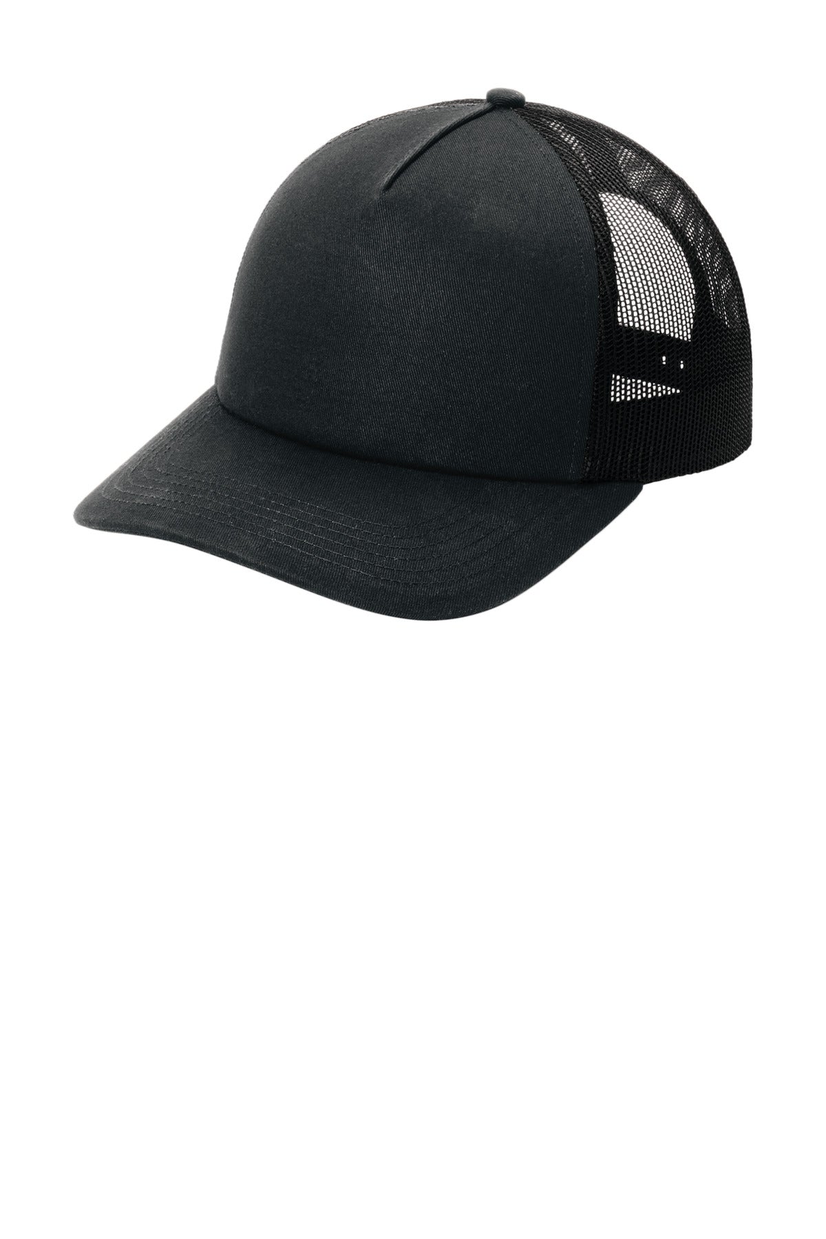 Custom logo Port Authority® Low-Profile Snapback 5-Panel Trucker Cap C405LP in Black/ Black