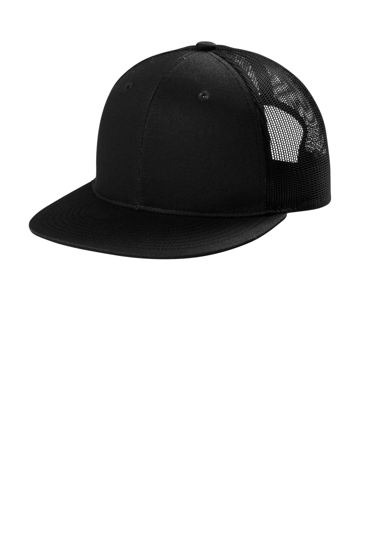 Custom logo Port Authority® Snapback Flat Bill Trucker Cap C407 in Black