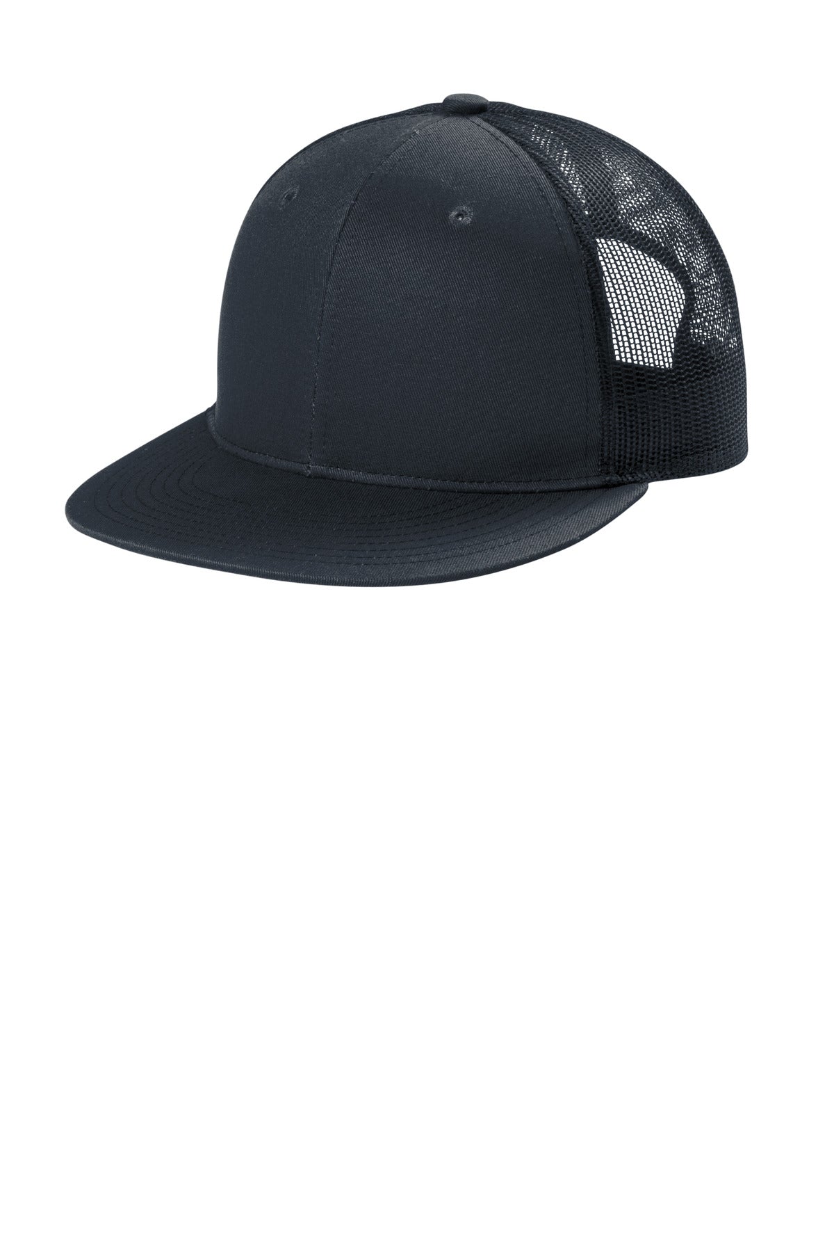 Custom logo Port Authority® Snapback Flat Bill Trucker Cap C407 in Rich Navy