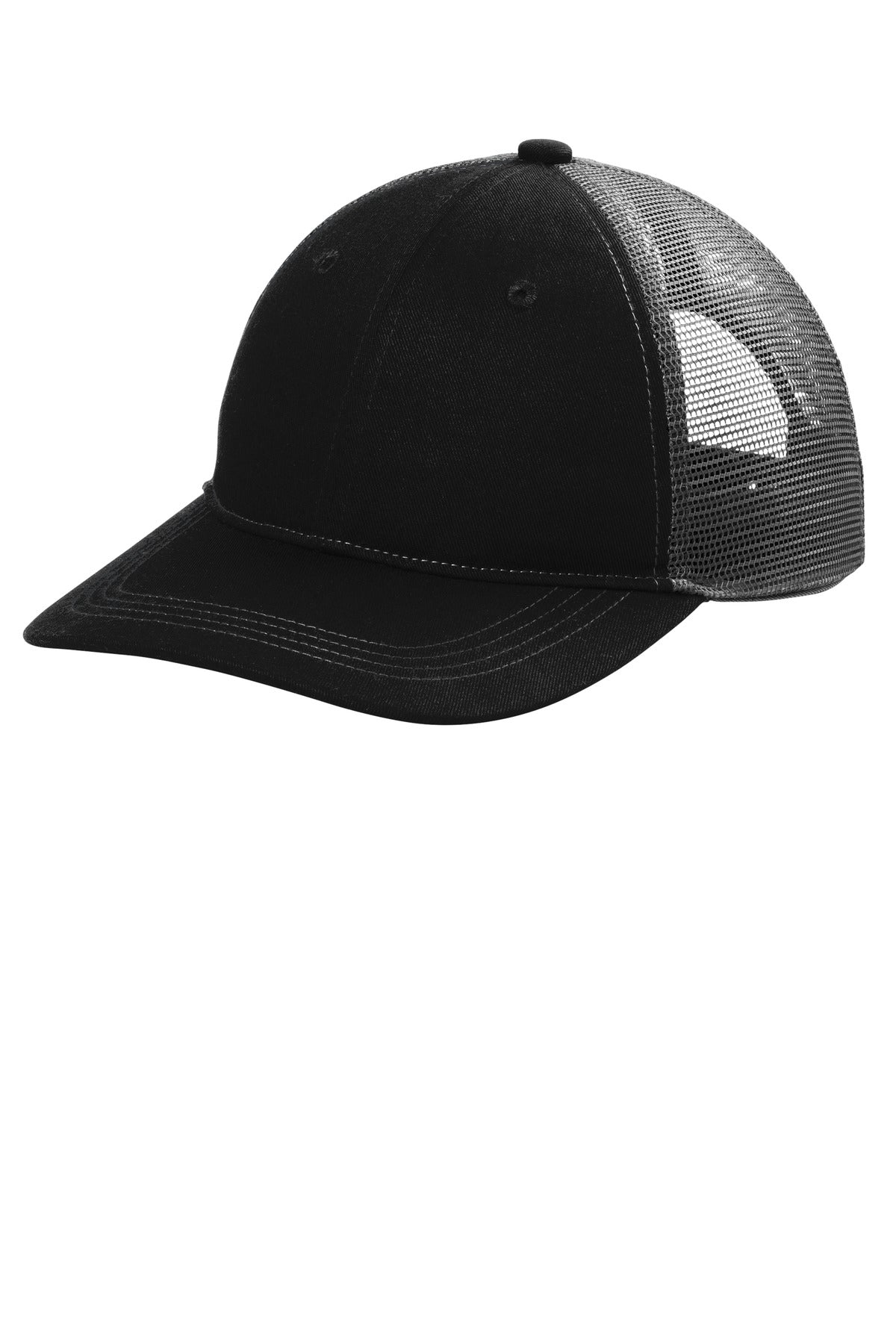 Custom logo Port Authority® Unstructured Snapback Trucker Cap C409 in Black/ Grey Steel