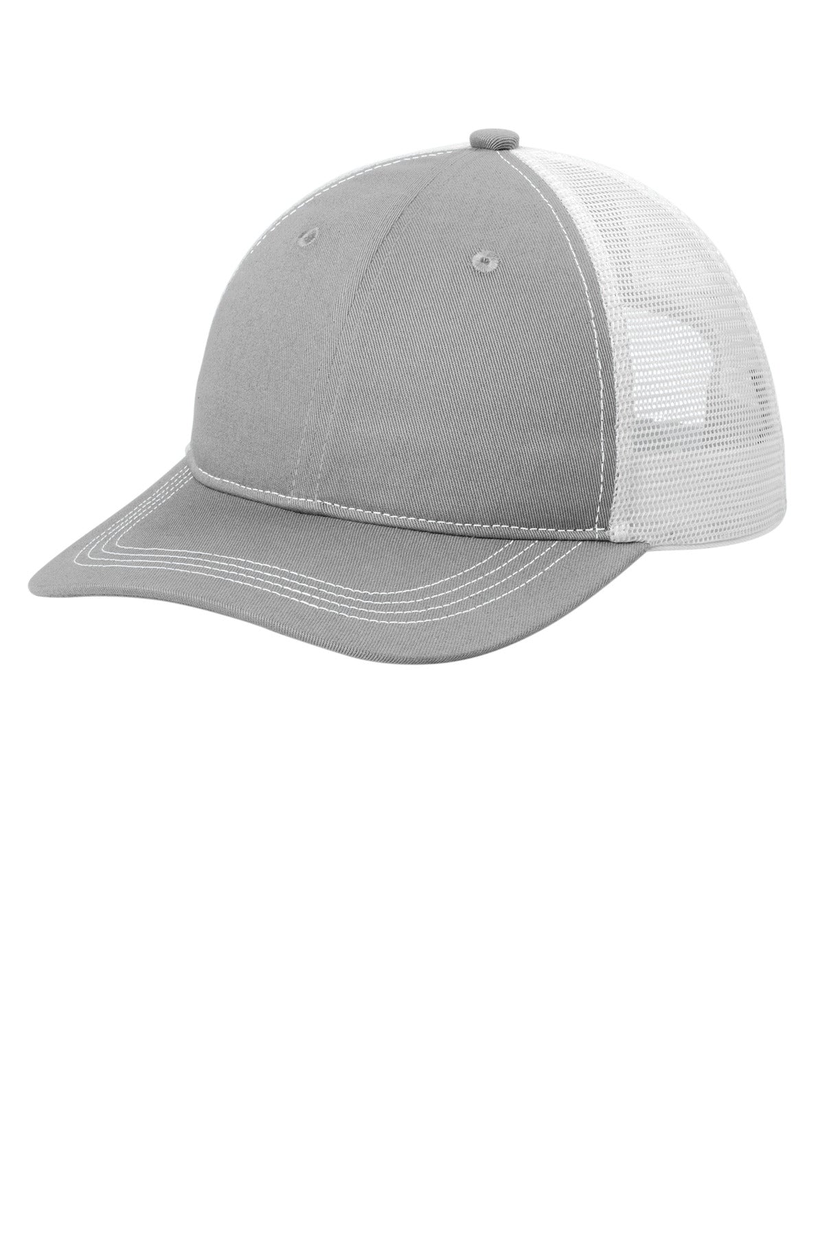 Custom logo Port Authority® Unstructured Snapback Trucker Cap C409 in Gusty Grey/ White