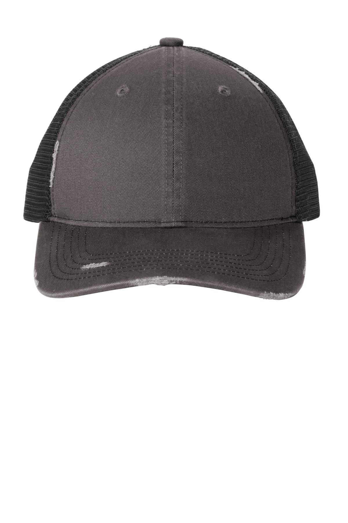Custom logo Port Authority® Distressed Mesh Back Cap C600 in Grey Steel/ Black