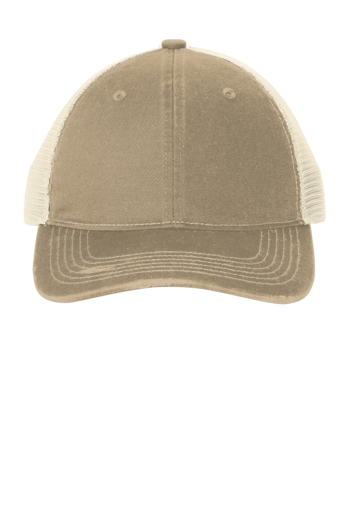Custom logo Port Authority® Distressed Mesh Back Cap C600 in Khaki/ Stone