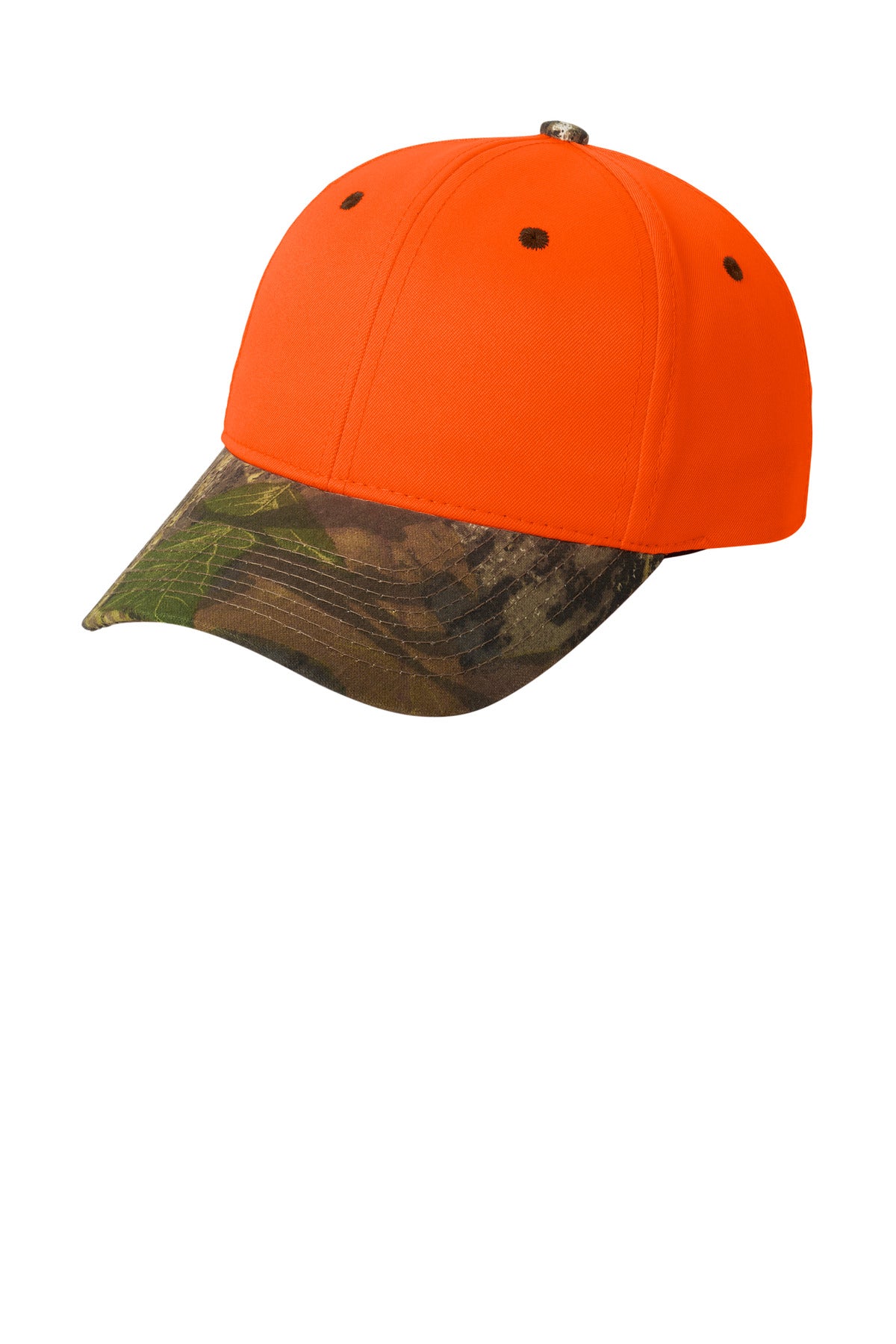Custom logo Port Authority® Enhanced Visibility Cap with Camo Brim. C804 in Orange Blaze/ Mossy Oak New Break-Up