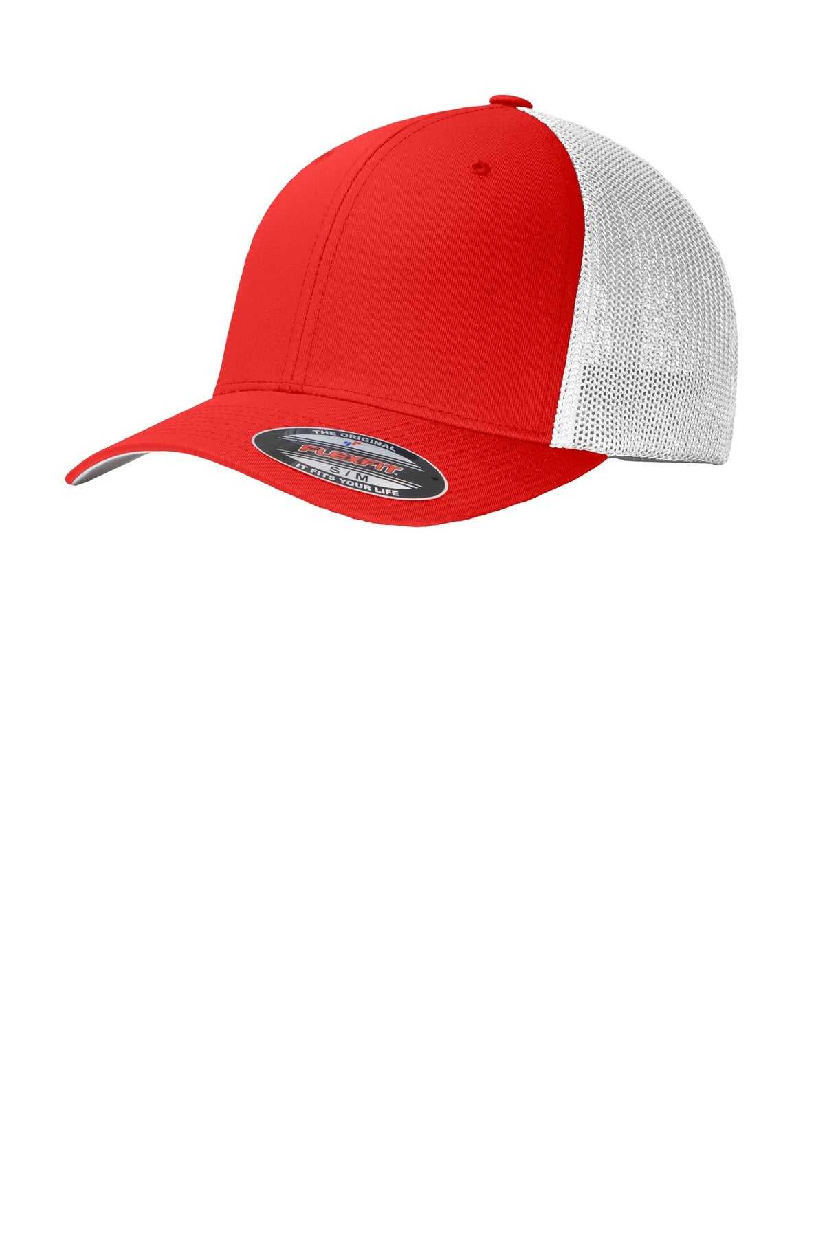 Custom logo Port Authority® Flexfit® Mesh Back Cap. C812 in True Red/ White