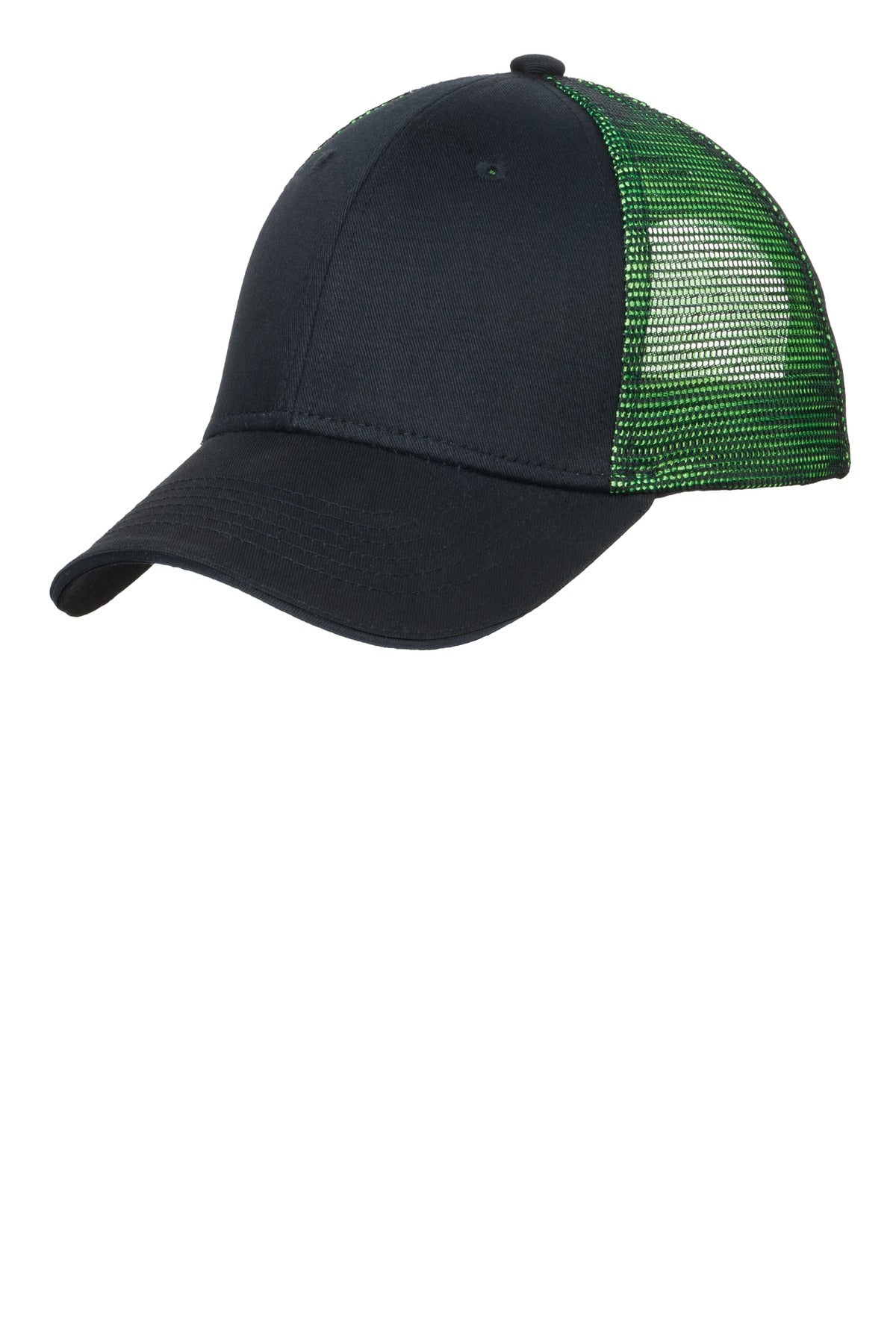 Custom logo Port Authority® Double Mesh Snapback Sandwich Bill Cap. C818 in Black/ Shock Green