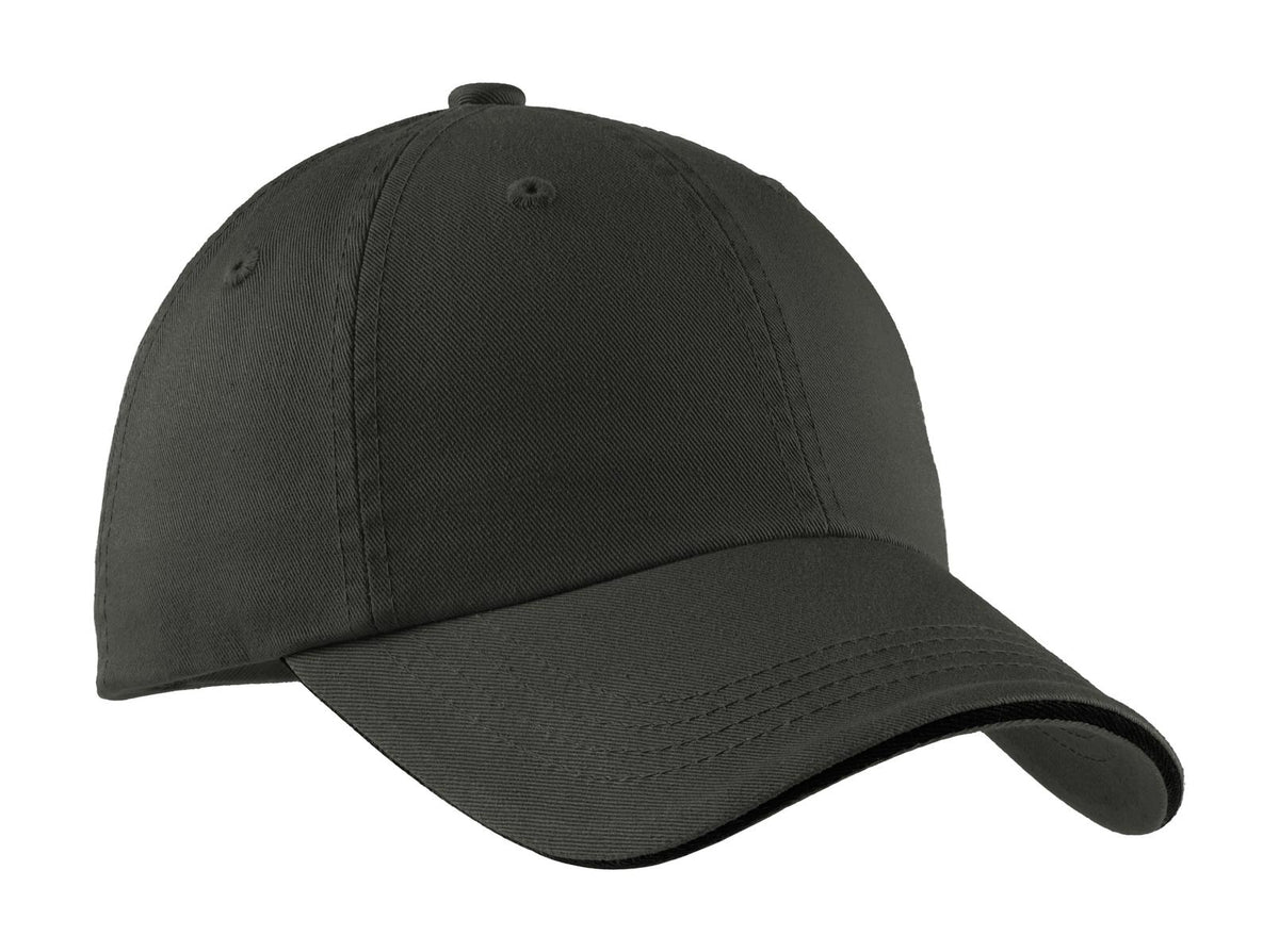 Custom logo Port Authority® Sandwich Bill Cap with Striped Closure.  C830 in Charcoal/ Black