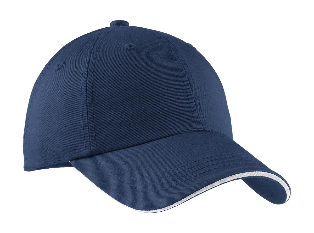 Custom logo Port Authority® Sandwich Bill Cap with Striped Closure.  C830 in Ensign Blue/ White