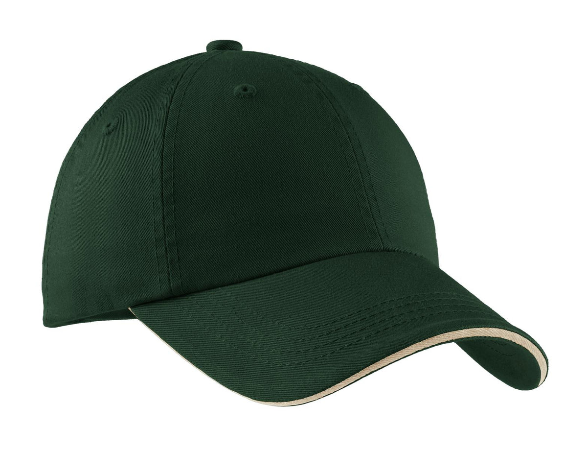 Custom logo Port Authority® Sandwich Bill Cap with Striped Closure.  C830 in Hunter/ Stone
