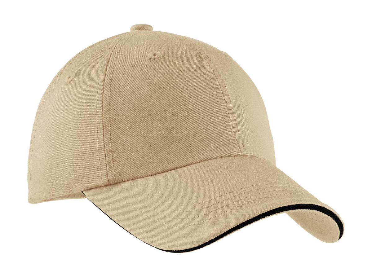 Custom logo Port Authority® Sandwich Bill Cap with Striped Closure.  C830 in Stone/ Black