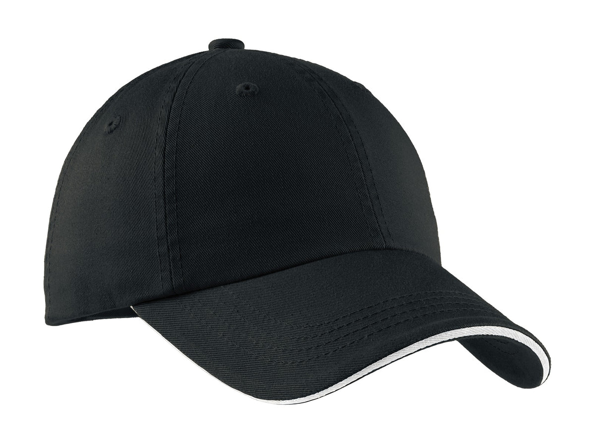 Custom logo Port Authority® Sandwich Bill Cap with Striped Closure.  C830 in Black/ White