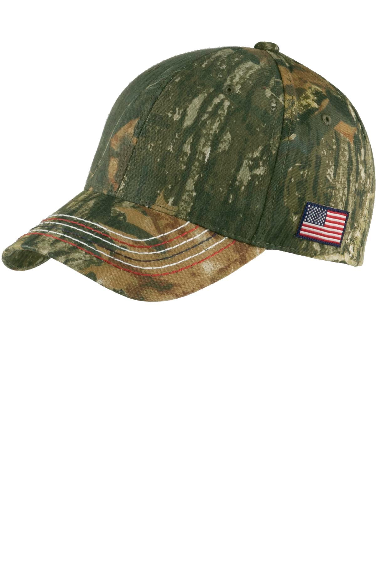 Custom logo Port Authority® Americana Contrast Stitch Camouflage Cap. C909 in Mossy Oak New Break-Up