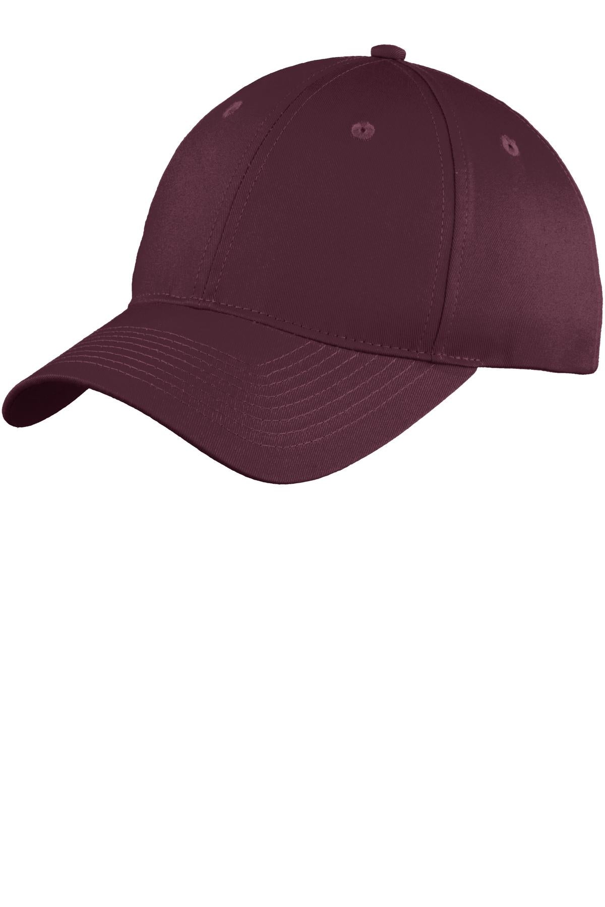 Custom logo Port Authority® Six-Panel Unstructured Twill Cap. C914 in Maroon
