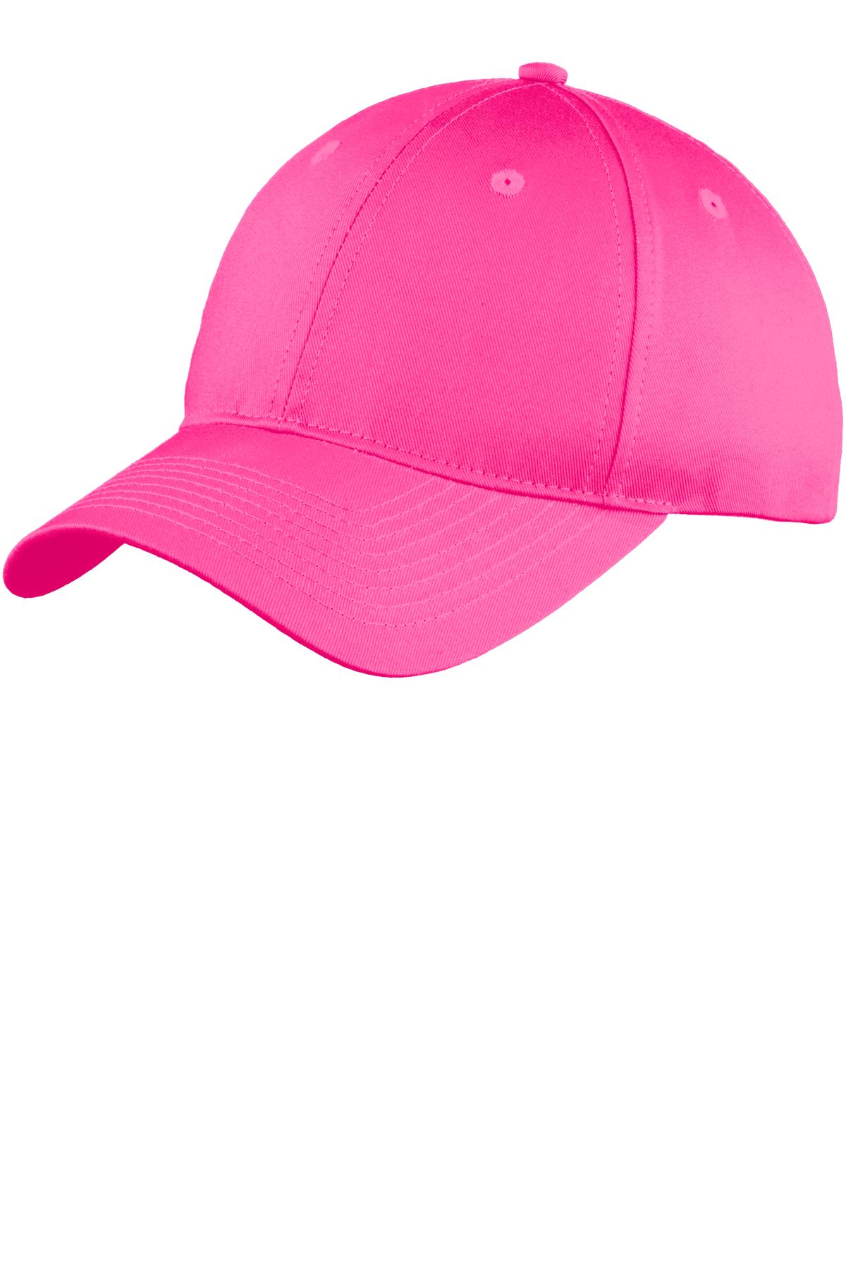 Custom logo Port Authority® Six-Panel Unstructured Twill Cap. C914 in Neon Pink