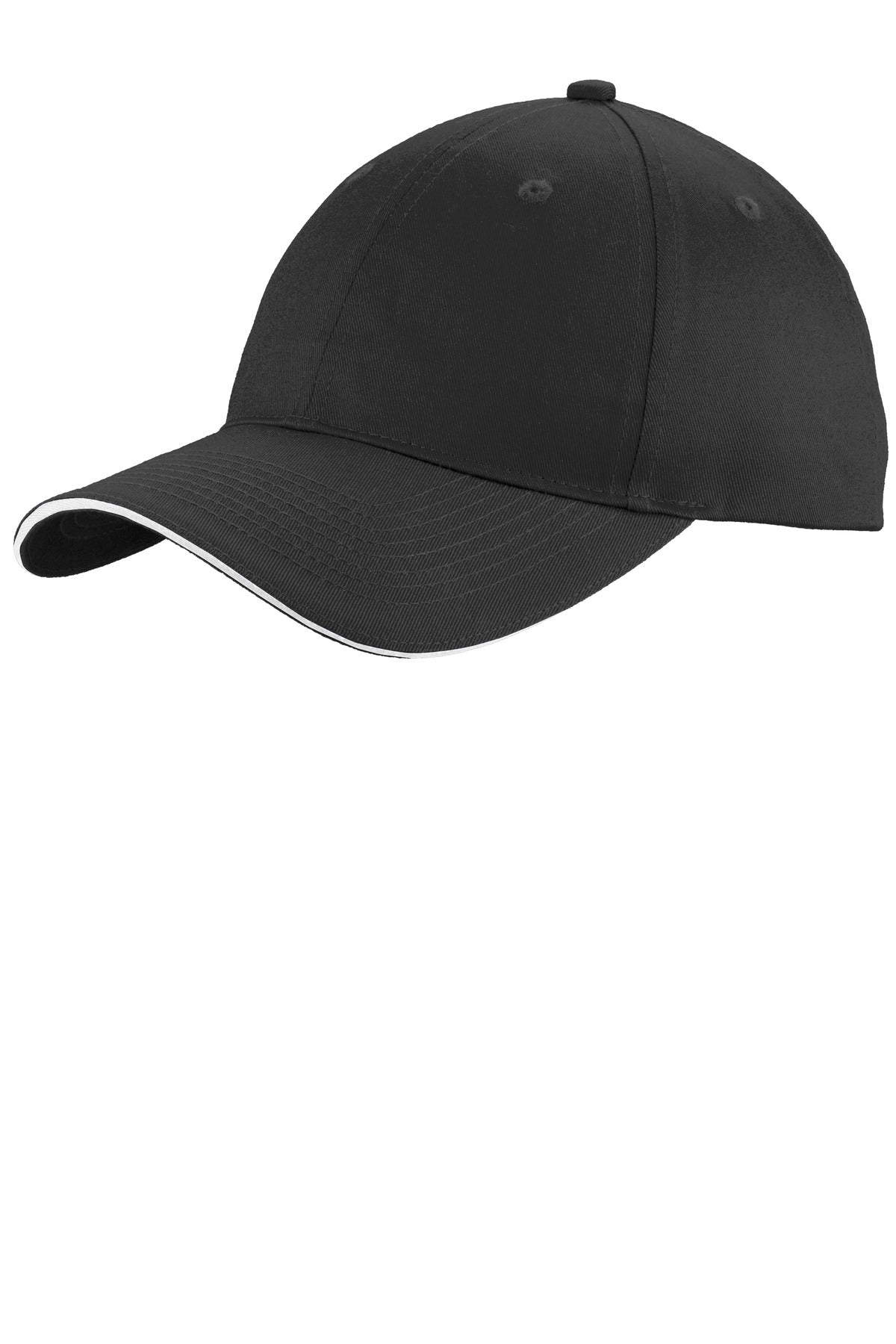 Custom logo Port Authority® Unstructured Sandwich Bill Cap. C919 in Black/ White