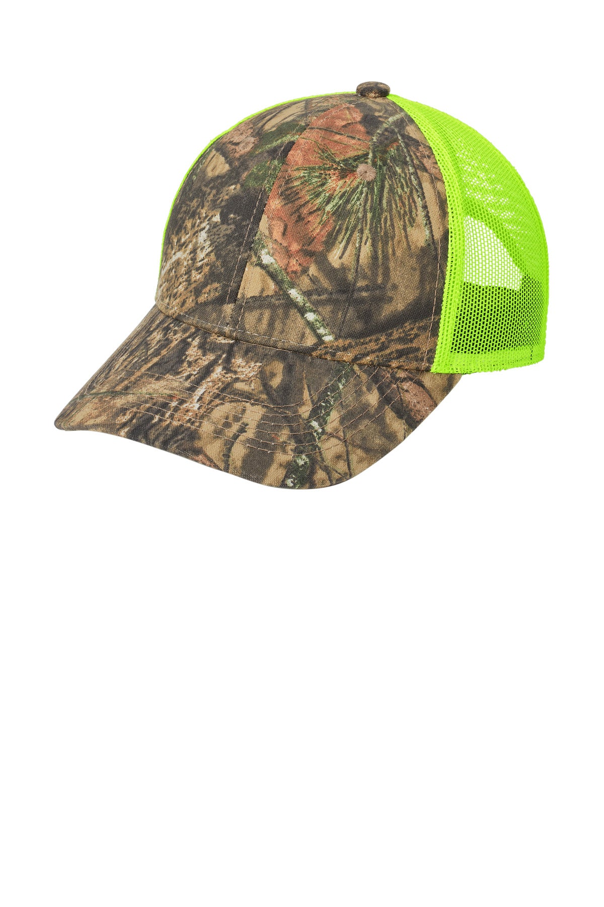 Custom logo Port Authority® Structured Camouflage Mesh Back Cap. C930 in Mossy Oak Break-Up Country/ Neon Yellow