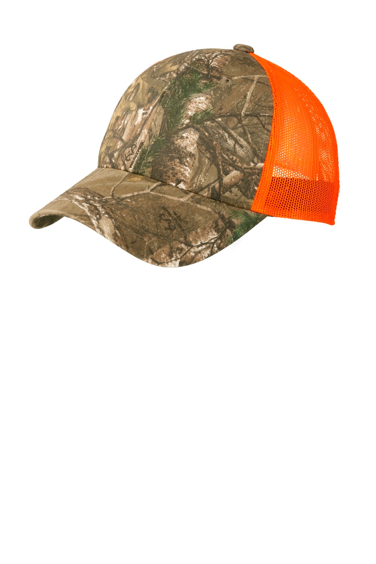 Custom logo Port Authority® Structured Camouflage Mesh Back Cap. C930 in Realtree Xtra/ Neon Orange