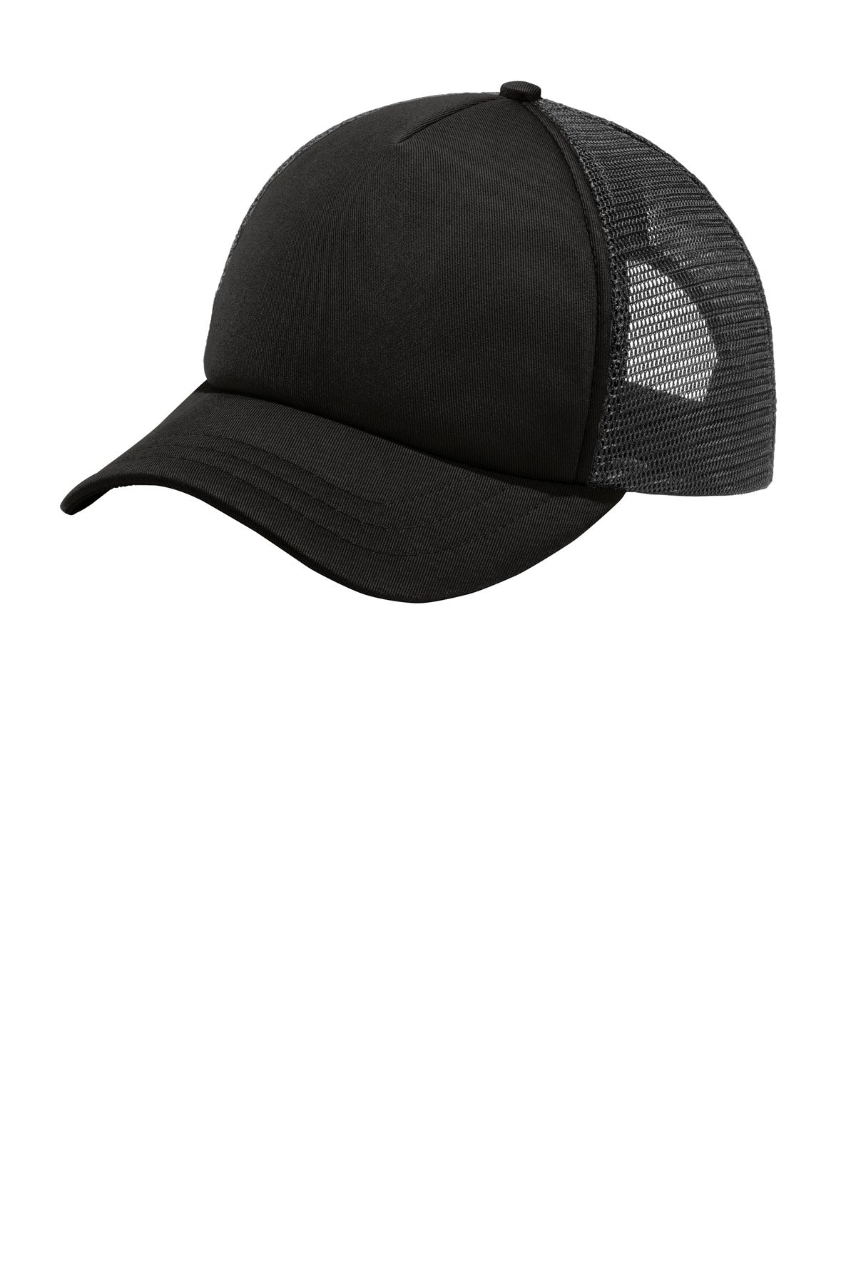 Custom logo Port Authority ® 5-Panel Twill Foam Trucker Cap. C936 in Black/ Black