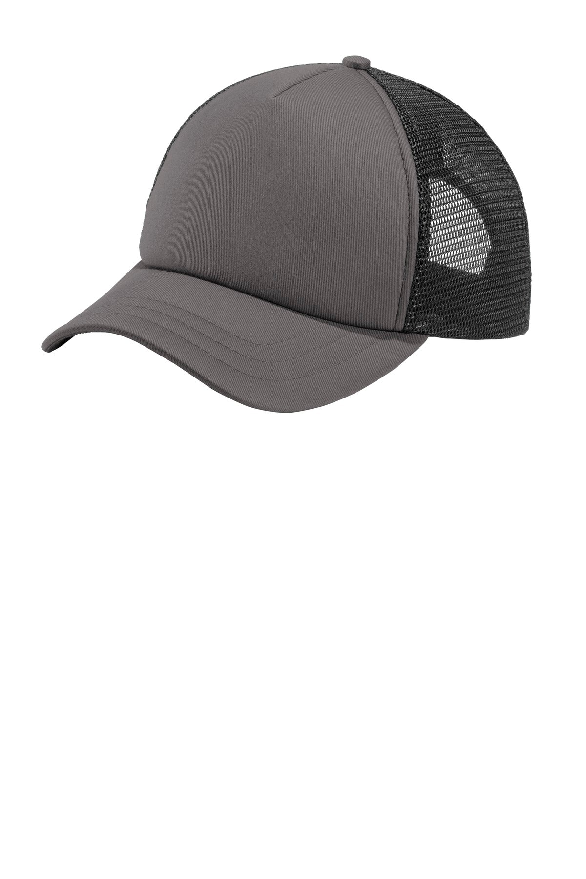 Custom logo Port Authority ® 5-Panel Twill Foam Trucker Cap. C936 in Charcoal/ Black