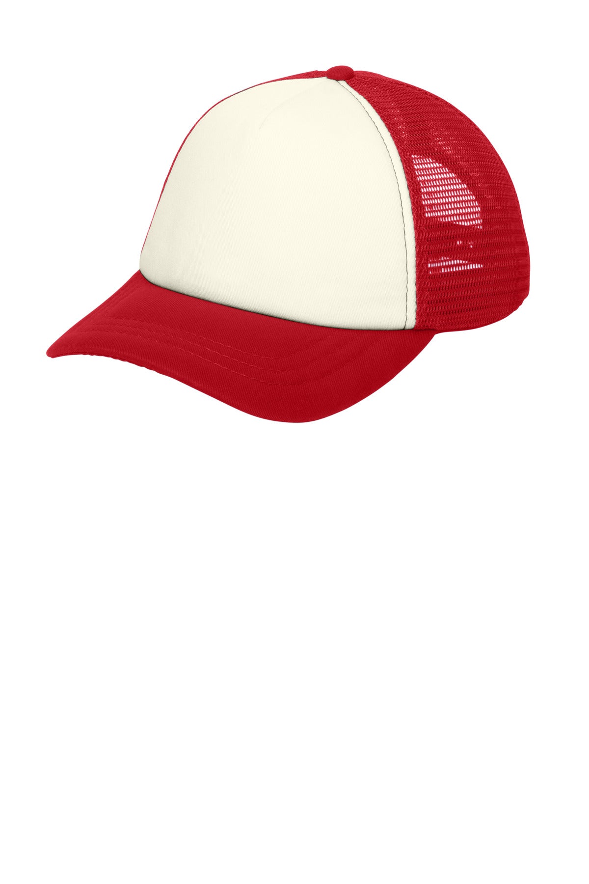 Custom logo Port Authority ® 5-Panel Twill Foam Trucker Cap. C936 in Ivory/ Red