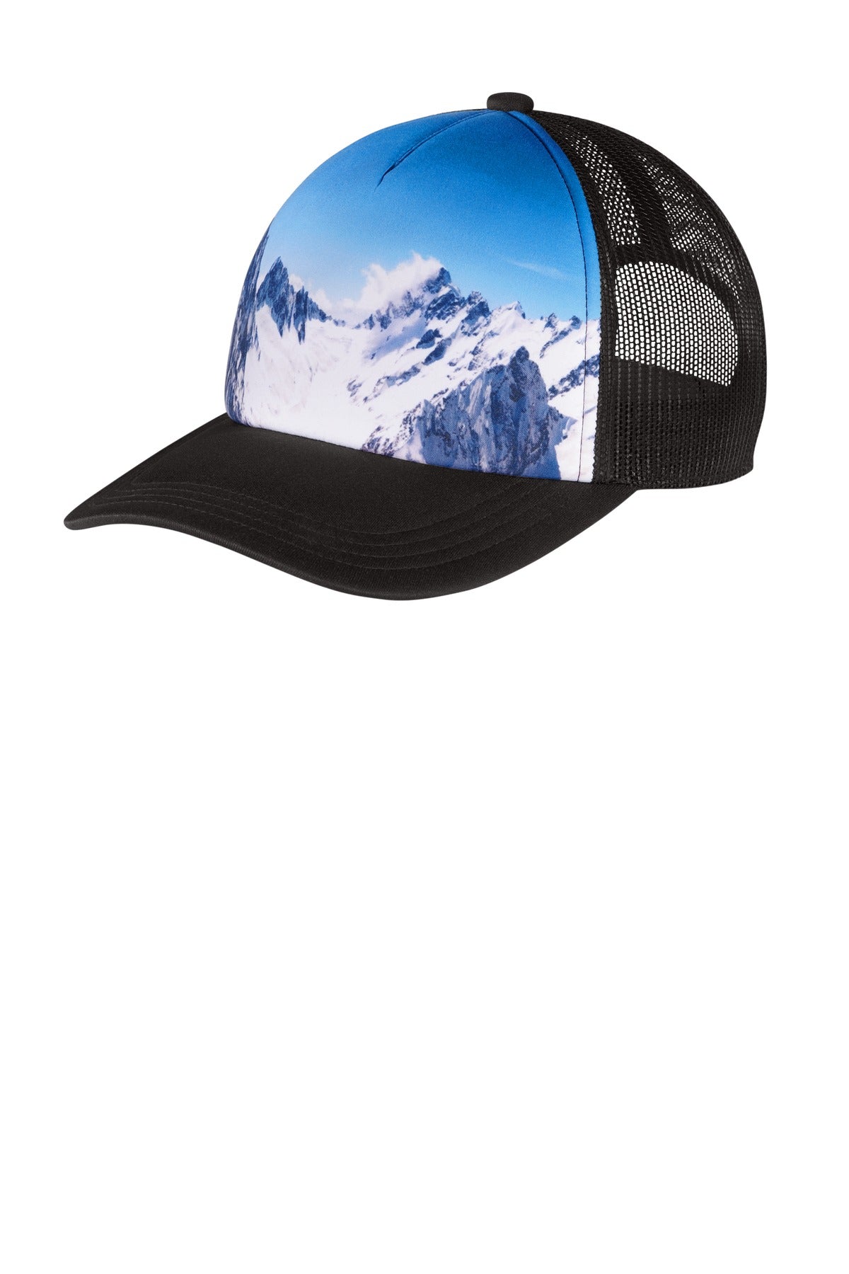 Custom logo Port Authority ® Photo Real Snapback Trucker Cap C950 in Snow Caps