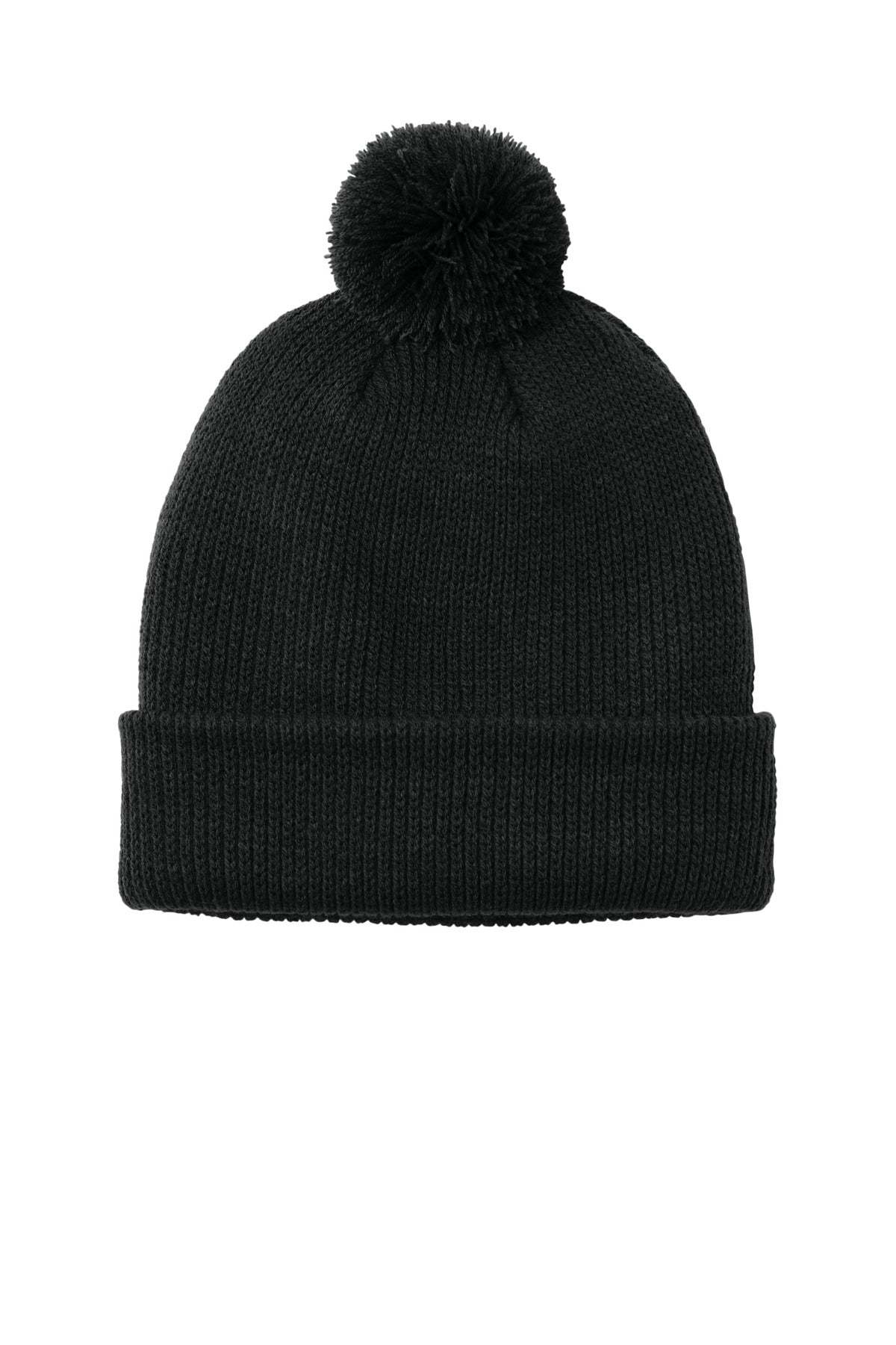 Custom logo Port Authority® Cozy Pom Beanie C978 in Deep Black