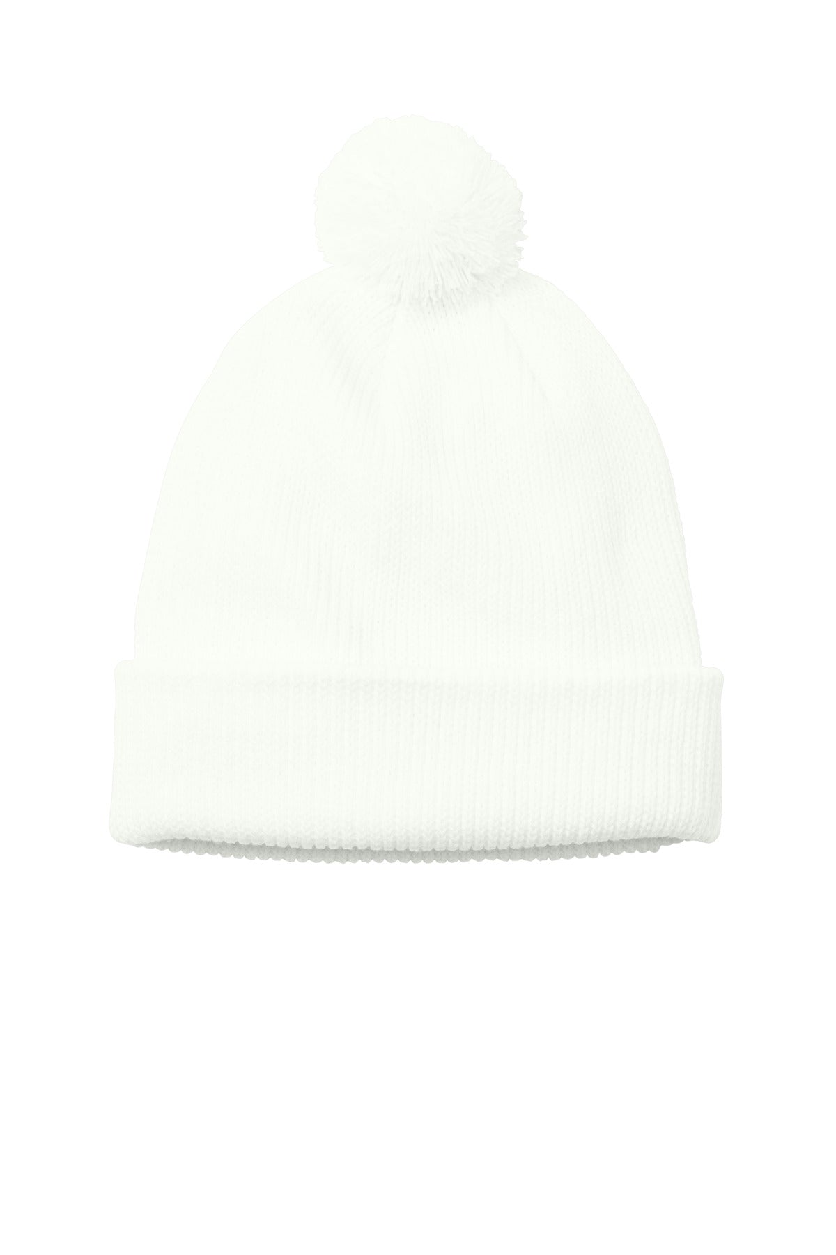 Custom logo Port Authority® Cozy Pom Beanie C978 in Marshmallow