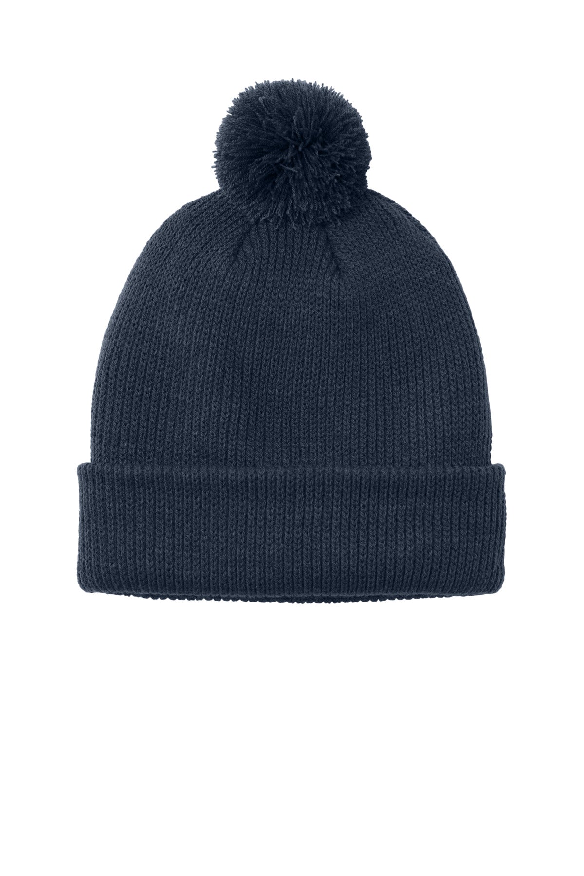 Custom logo Port Authority® Cozy Pom Beanie C978 in River Blue Navy