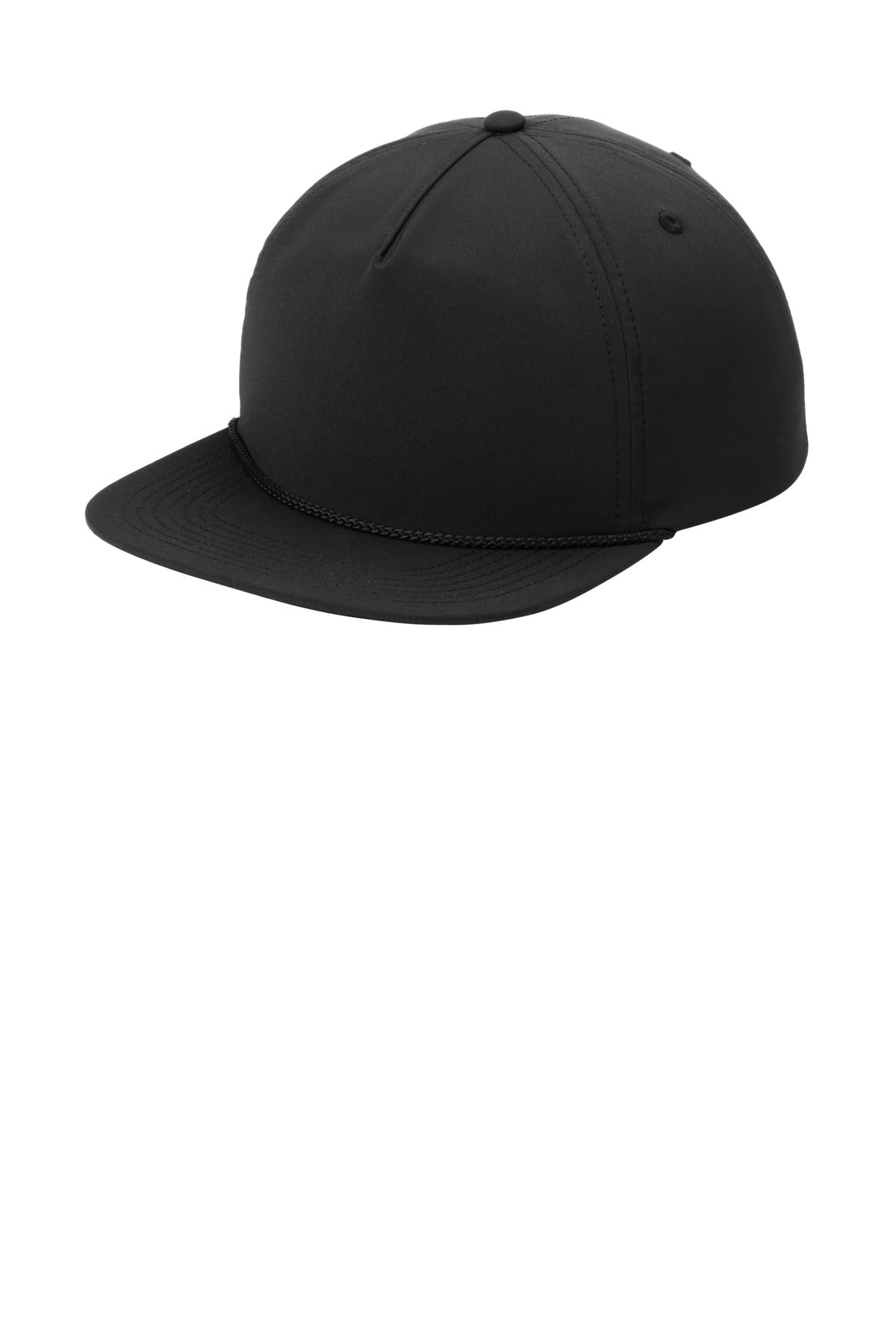 Custom logo Port Authority® 5-Panel Poly Rope Cap C981 in Black/ Black