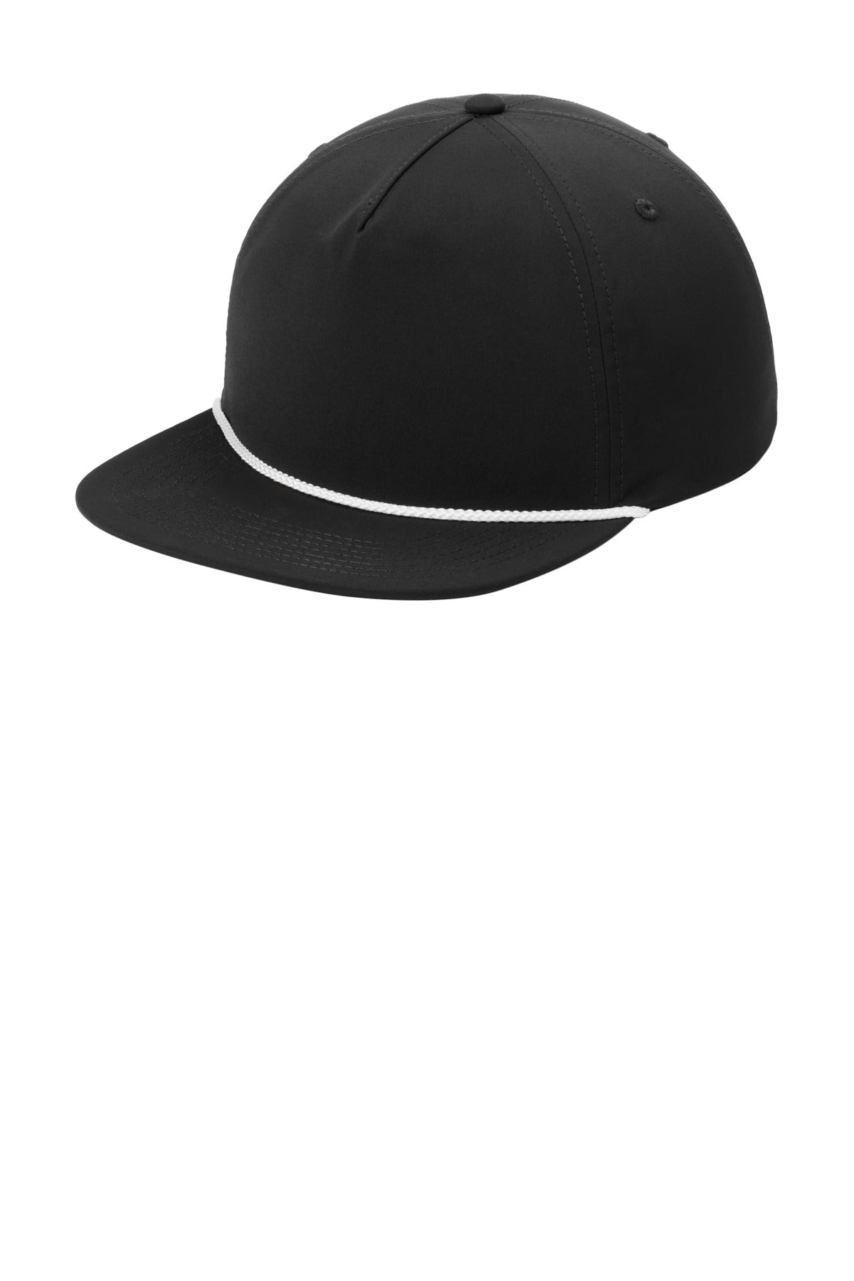 Custom logo Port Authority® 5-Panel Poly Rope Cap C981 in Black/ White