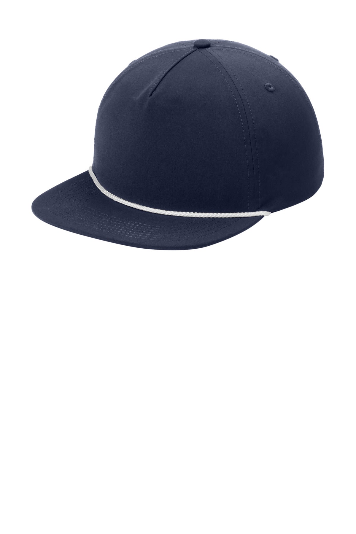 Custom logo Port Authority® 5-Panel Poly Rope Cap C981 in River Blue Navy/ White