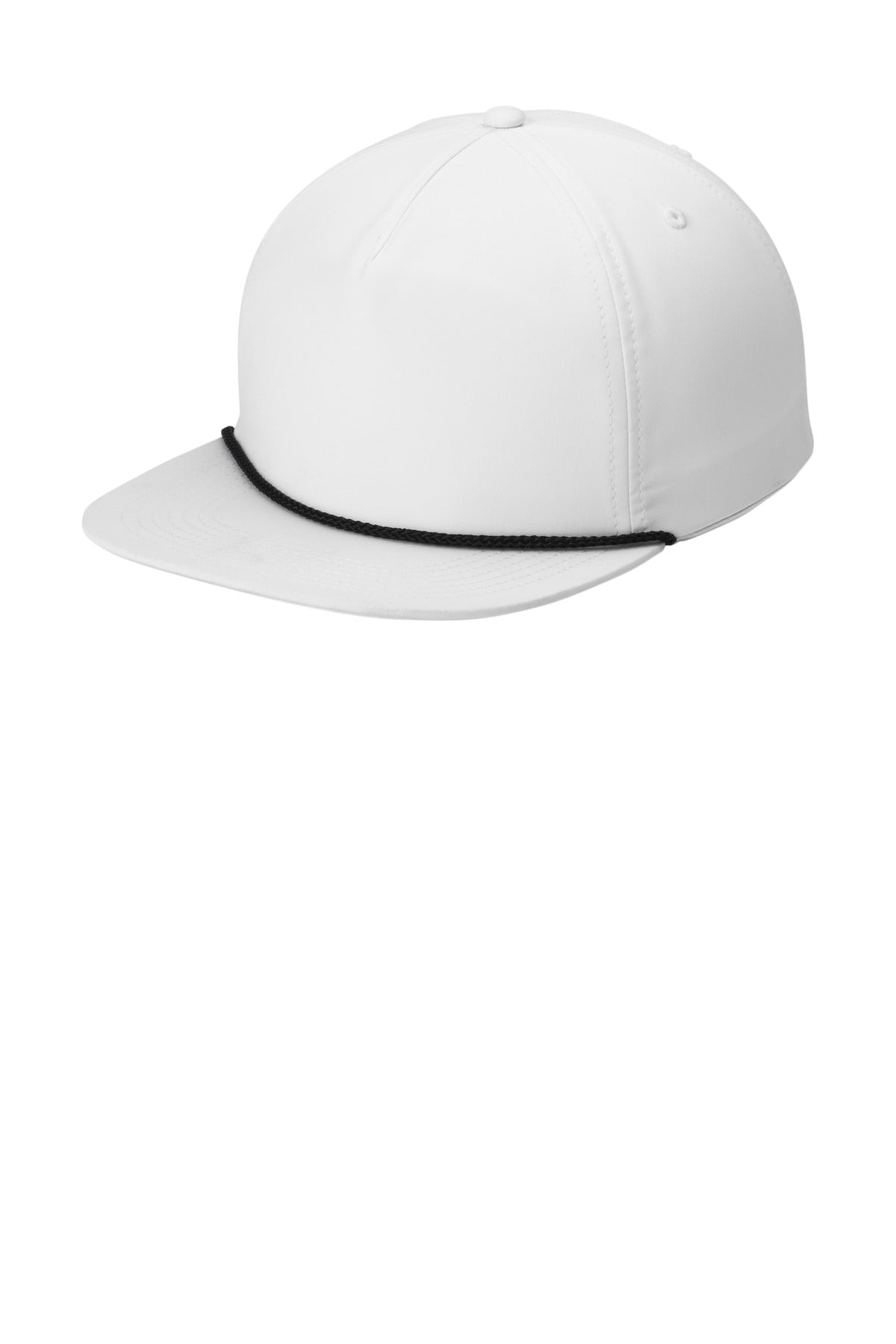 Custom logo Port Authority® 5-Panel Poly Rope Cap C981 in White/ Black